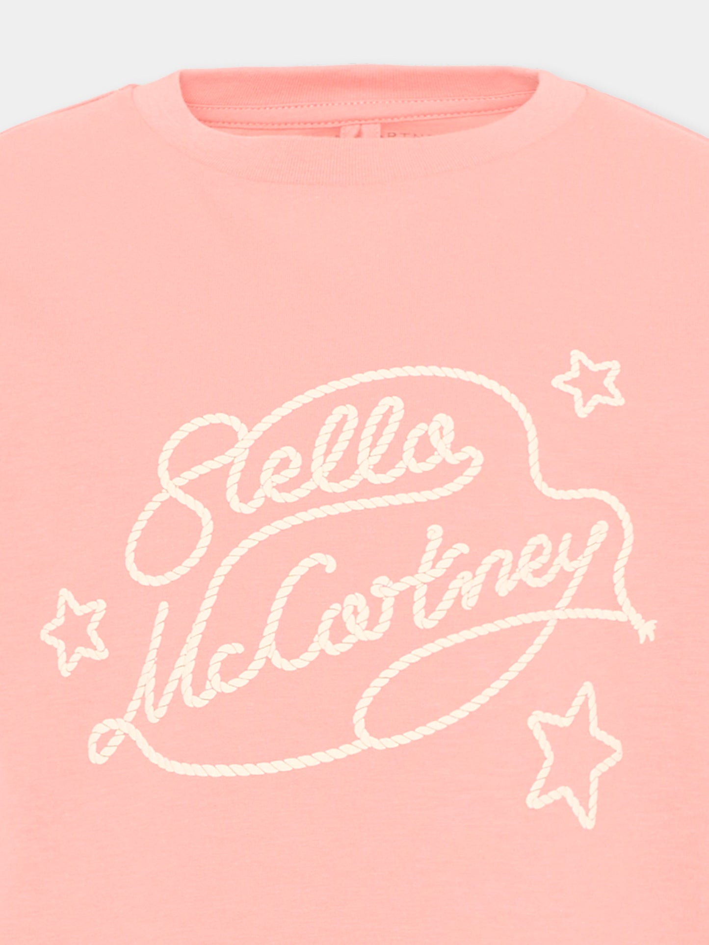 T-Shirt rosa per bambina con logo e stelle,Stella Mccartney Kids,TZ8B41 Z3931 51Q