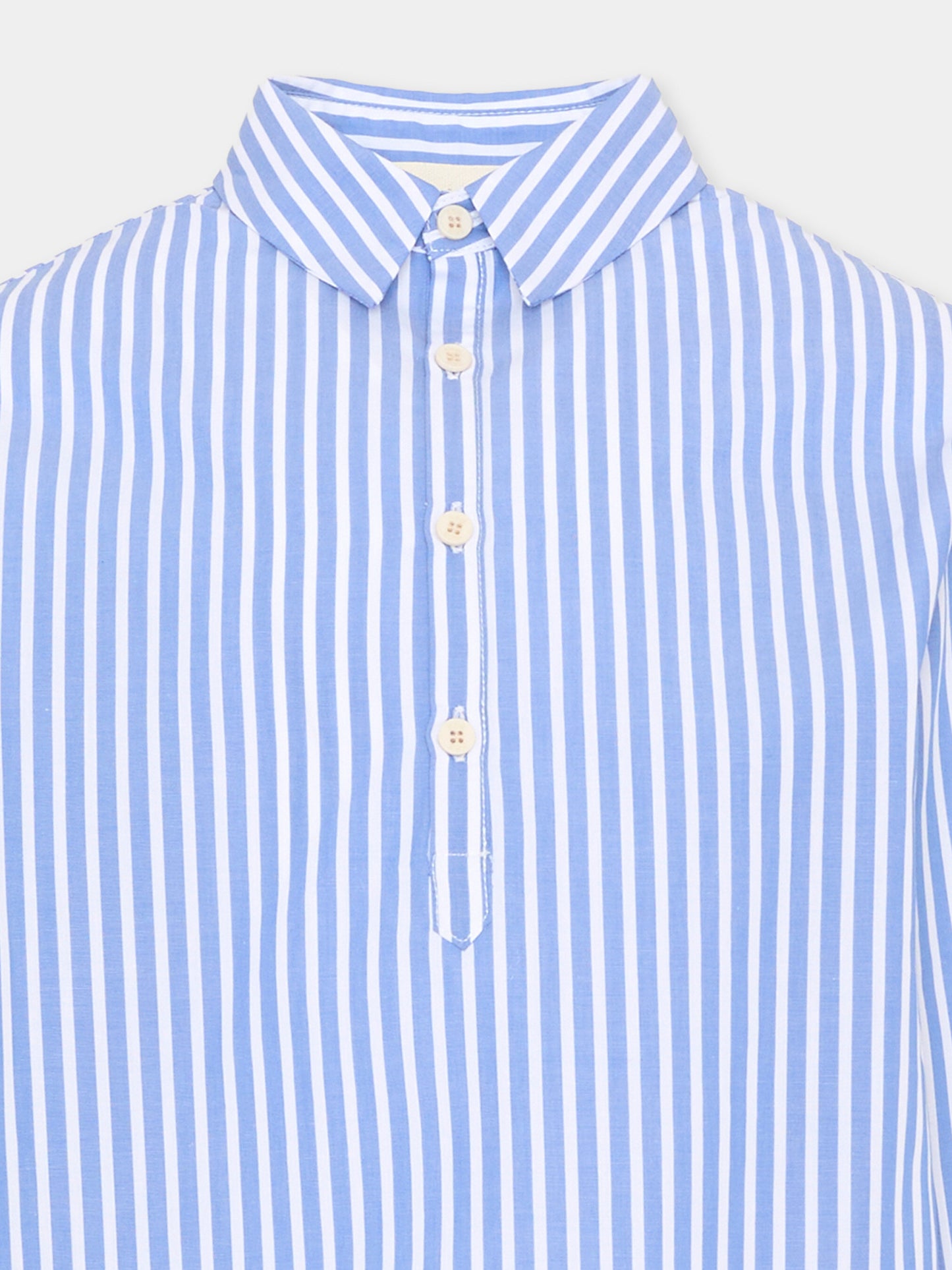 Camicia azzurra per bambina a righe con logo,Douuod Kids,DZ5P20 Z4043 648BC