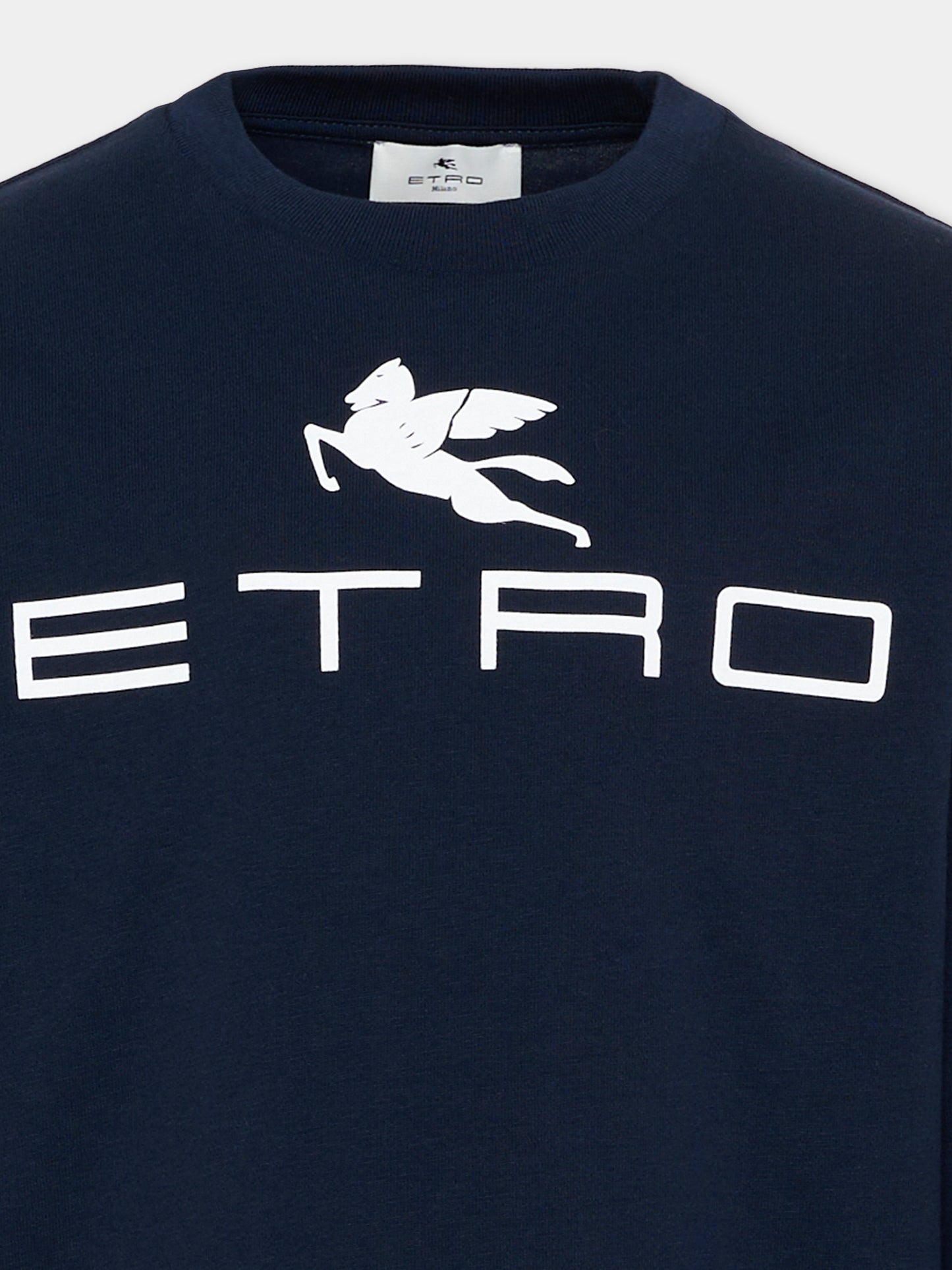 T-Shirt a manica lunga blu per bambini con logo,Etro,GZ8P10 Z3672 617