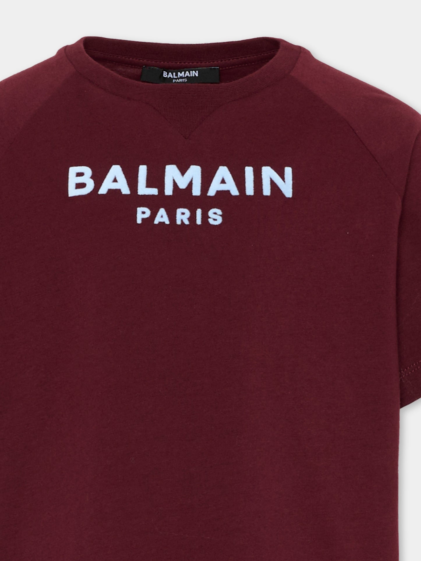 T-Shirt bordeaux per bambino con logo,Balmain Kids,BZ8I01 Z3672 530CE