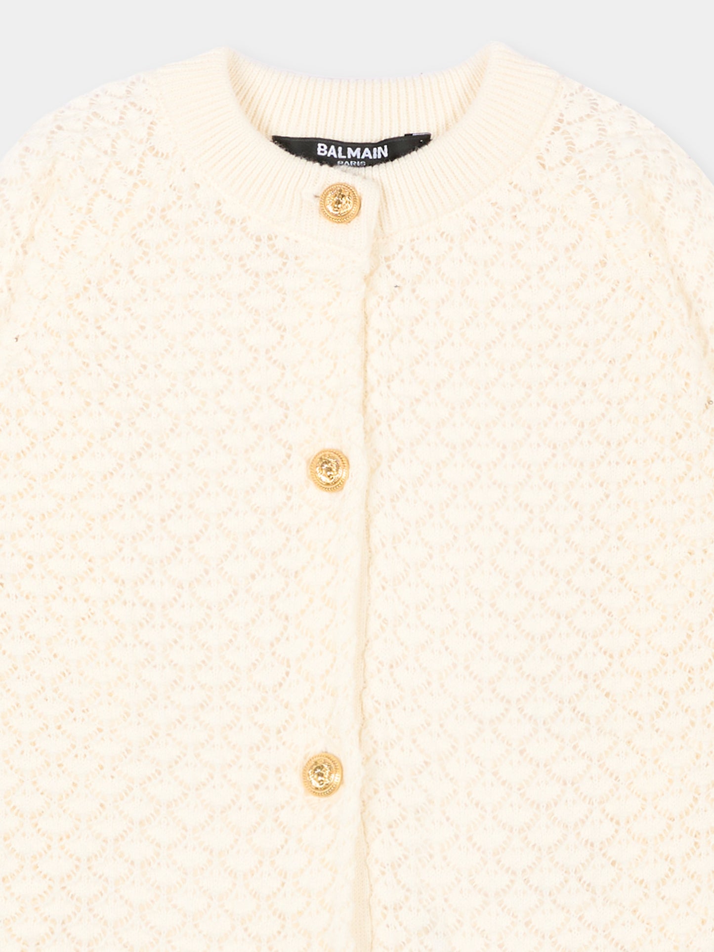 Cardigan avorio per neonata con logo,Balmain Kids,BZ9000 Z3491 101OR