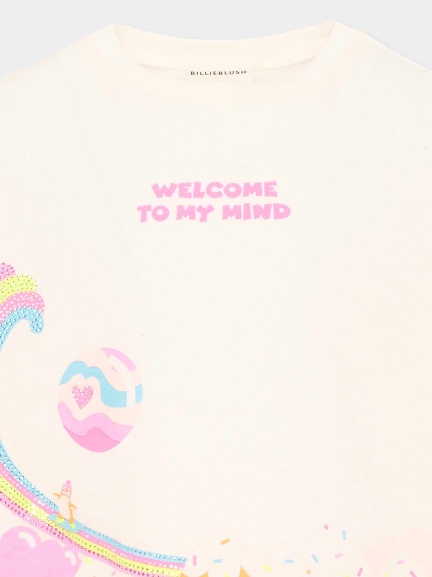 T-Shirt avorio per bambina con arcobaleno,Billieblush,U22375 121
