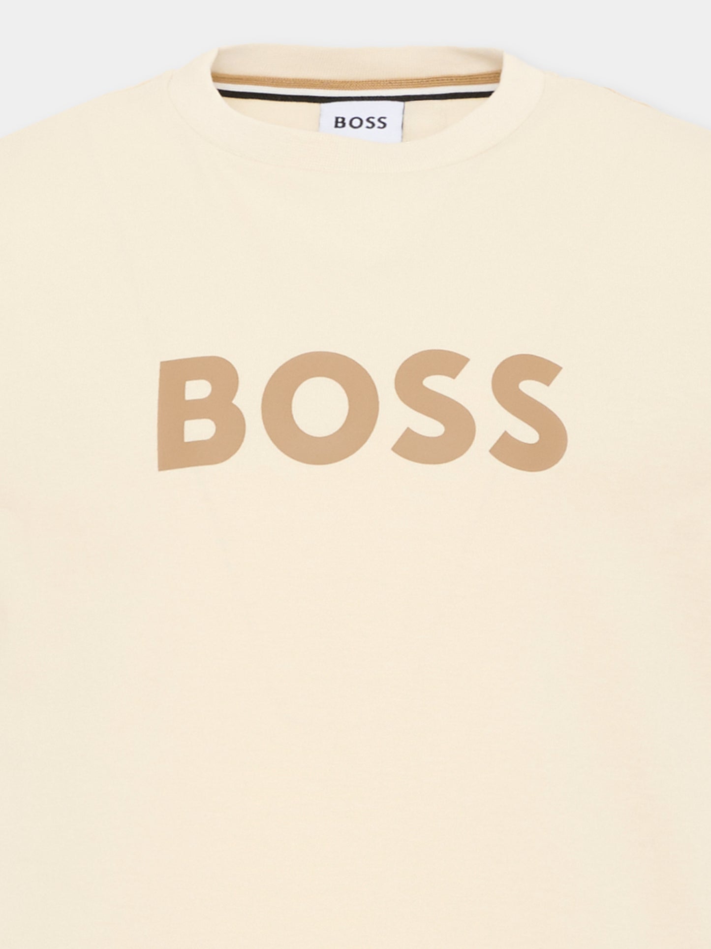 T-Shirt beige per bambino con logo,Boss,J52711 21C