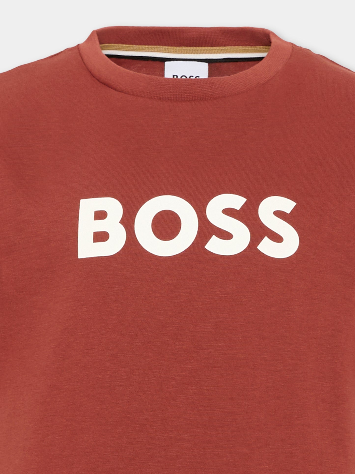 T-Shirt bordeaux per bambino con logo,Boss,J52711 95G