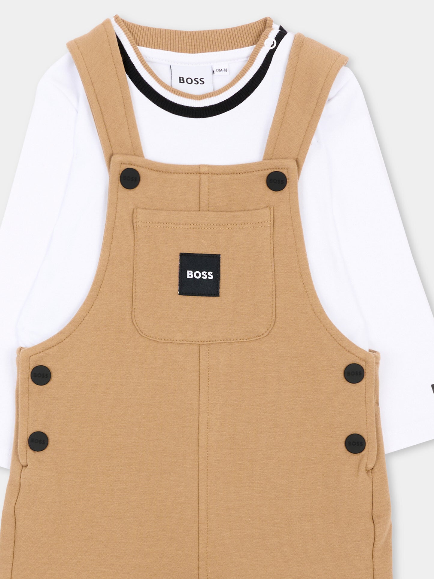 Salopette beige per neonato con logo,Boss,J53301 269