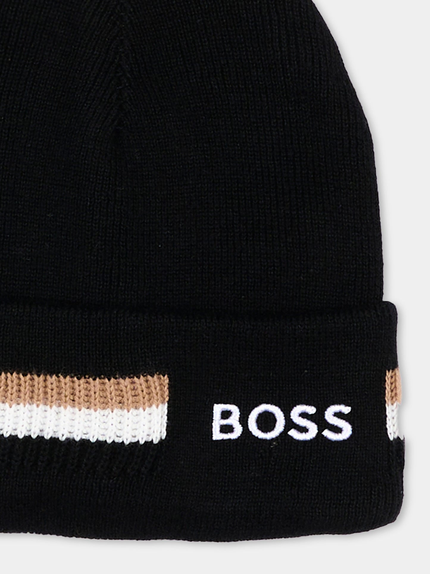 Berretto nero per bambino con logo,Boss,J53586 09B
