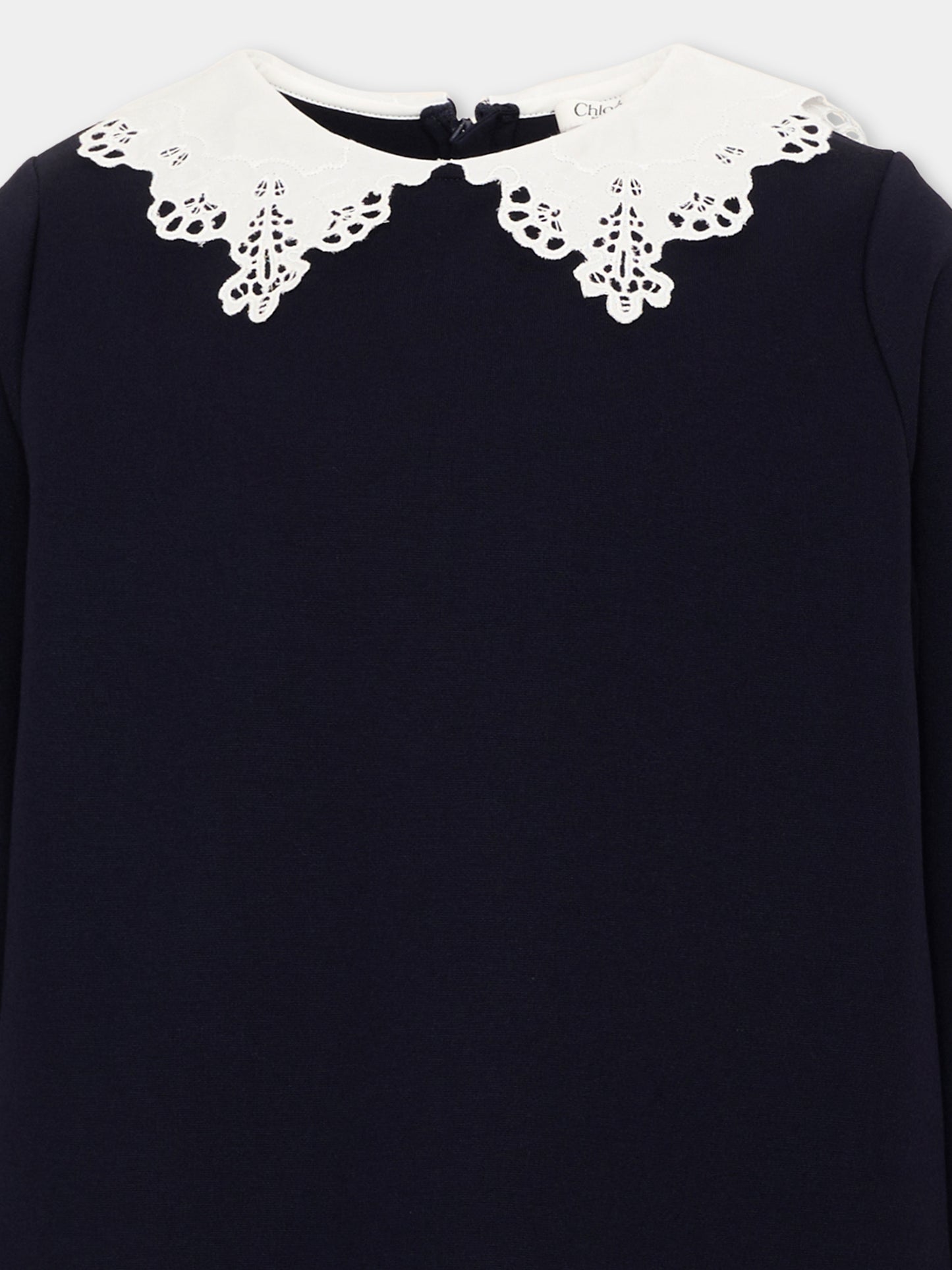 Abito blu per bambina con colletto in pizzo,Chloé Kids,C21246 859