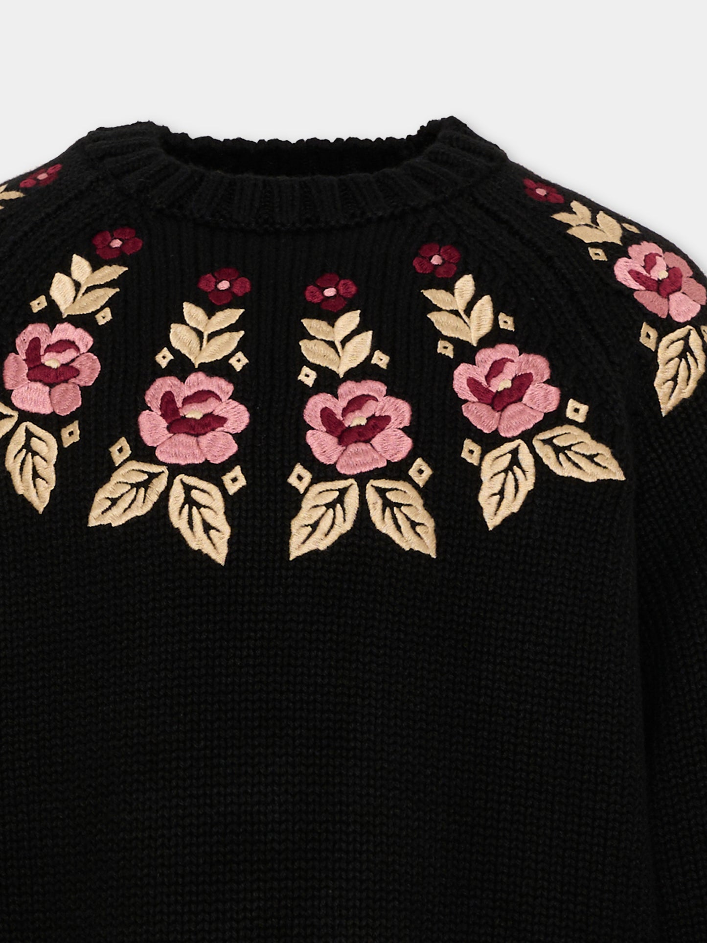 Maglione nero per bambina floreale,Chloé Kids,C21293 09B