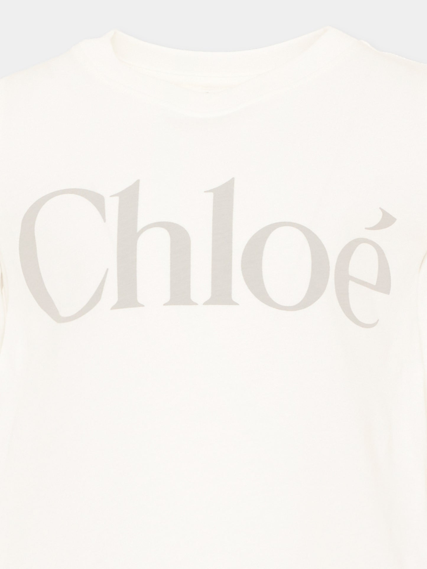 T-Shirt avorio per bambina con logo,Chloé Kids,C21299 117