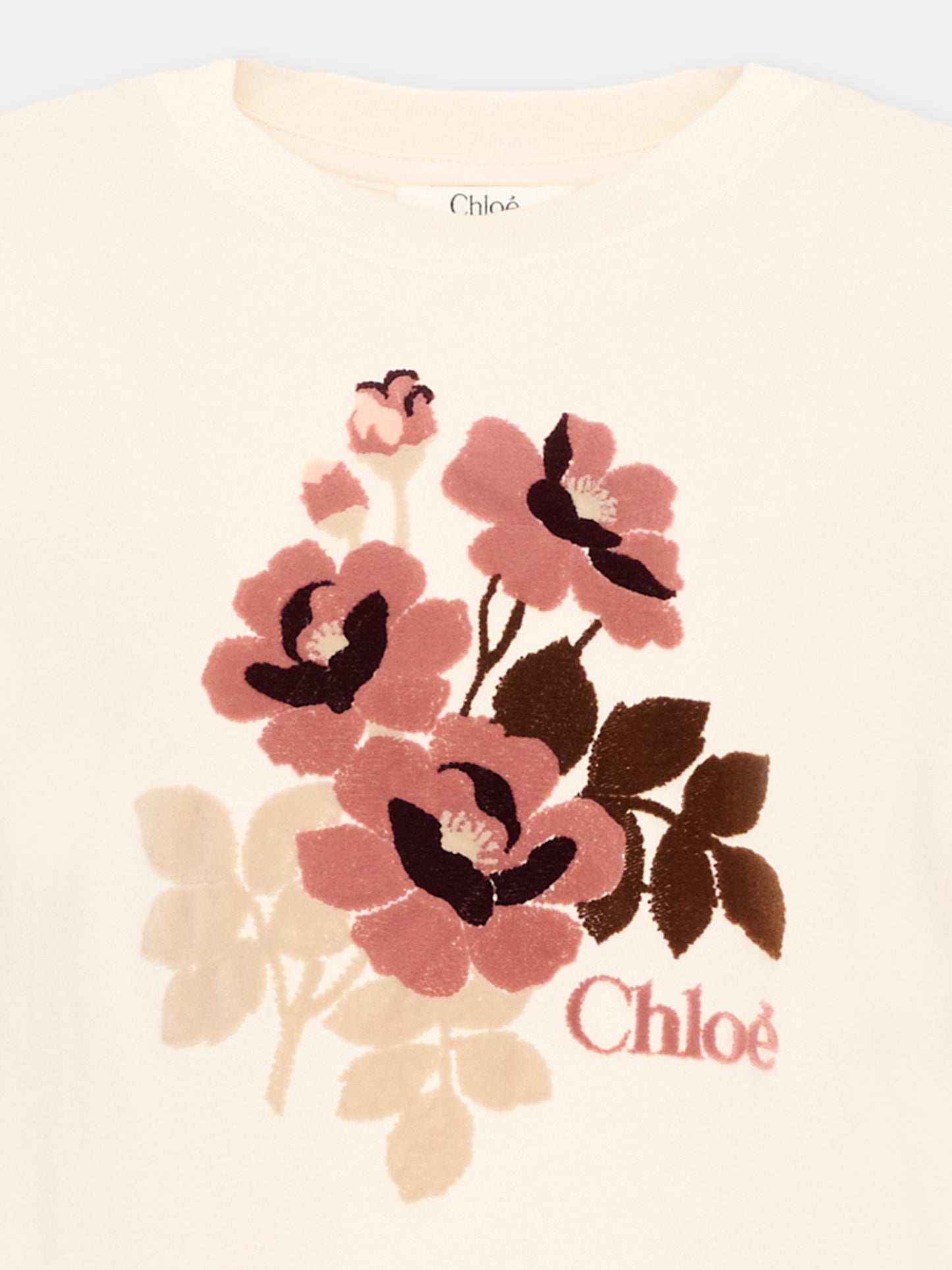 T-Shirt avorio per bambina con logo floreale,Chloé Kids,C21303 148