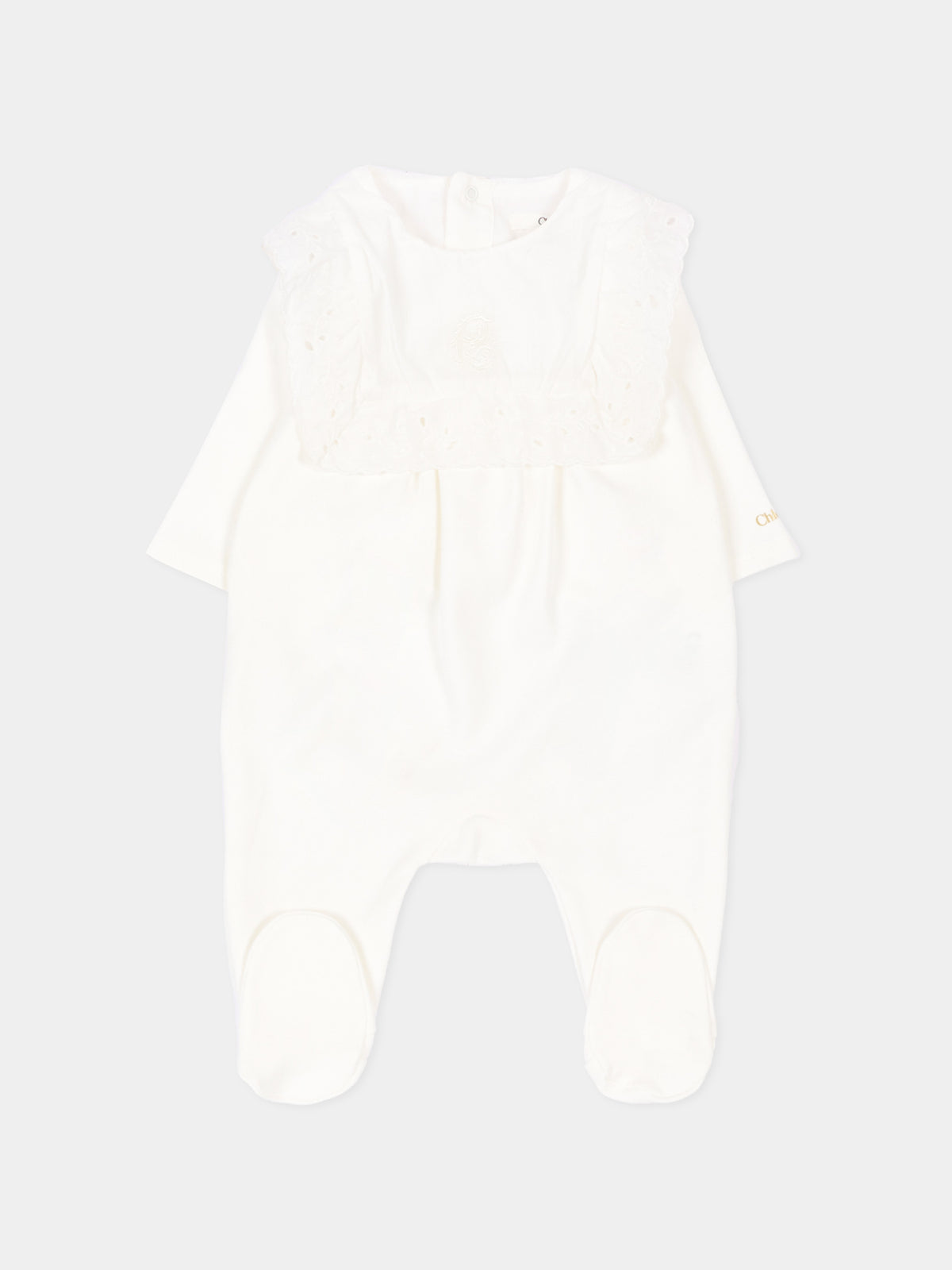 Set tutina bianco per neonata con ricamo sangallo,Chloé Kids,C21372 117