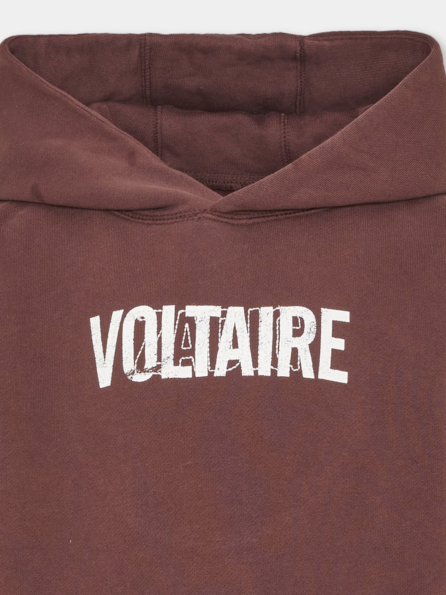 Felpa con cappuccio marrone per bambini con logo,Zadig & Voltaire Kids,X60847 319