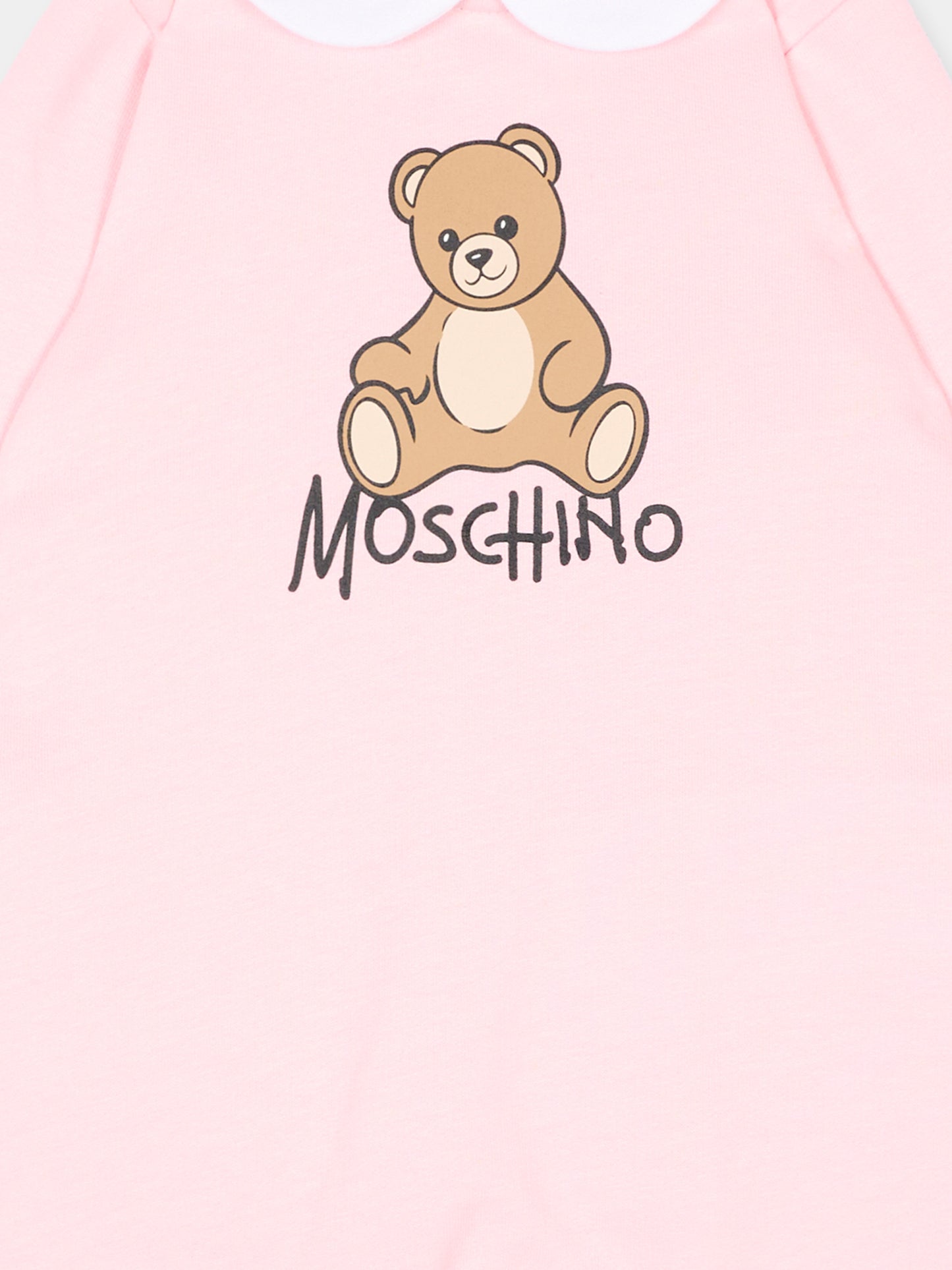 Tutina rosa per neonata con Teddy Bear,Moschino Kids,M5Y037 LCA40 50209