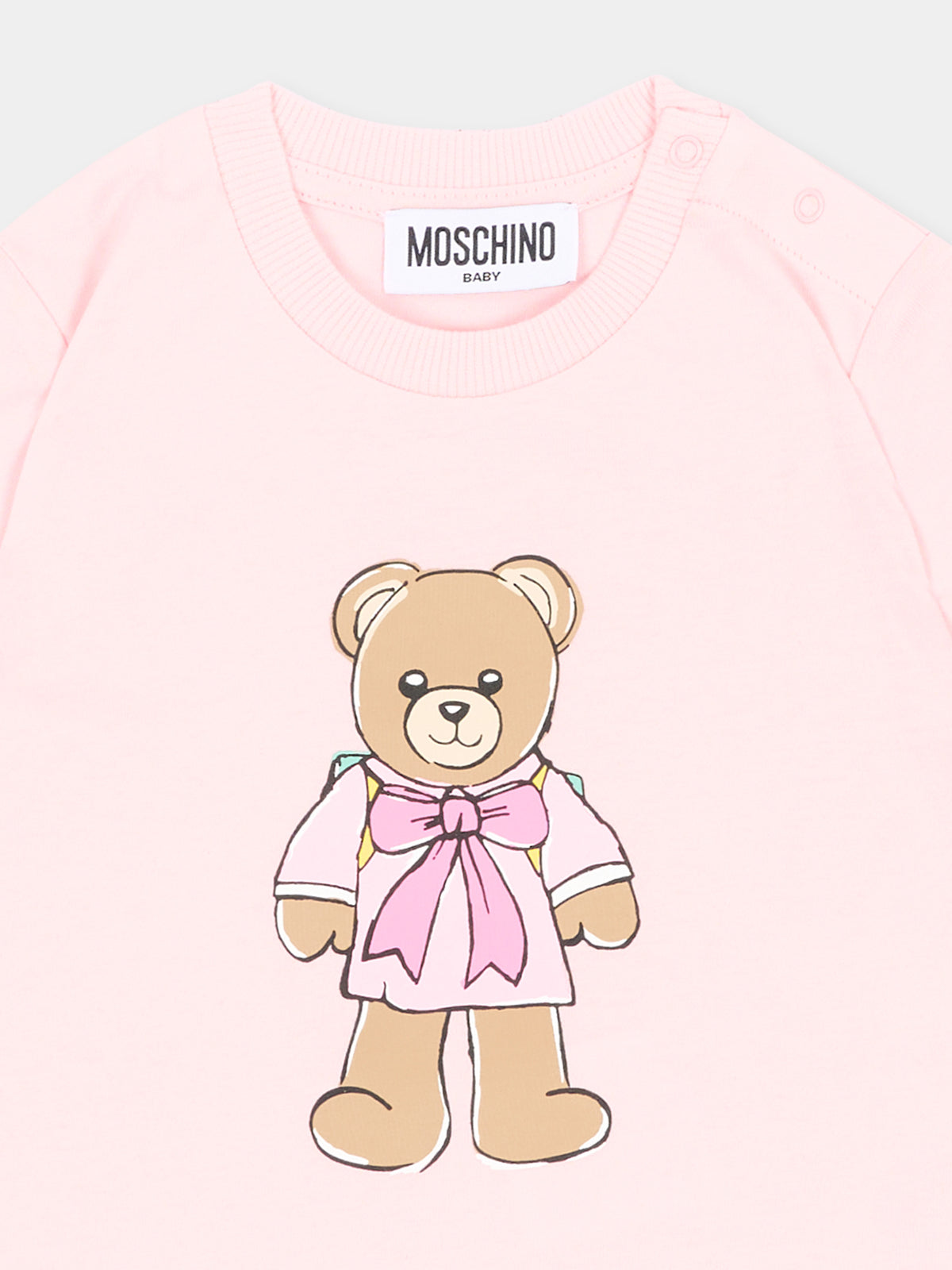 T-shirt rosa per neonata con teddy bear,Moschino Kids,M7M047 LAA10 50209