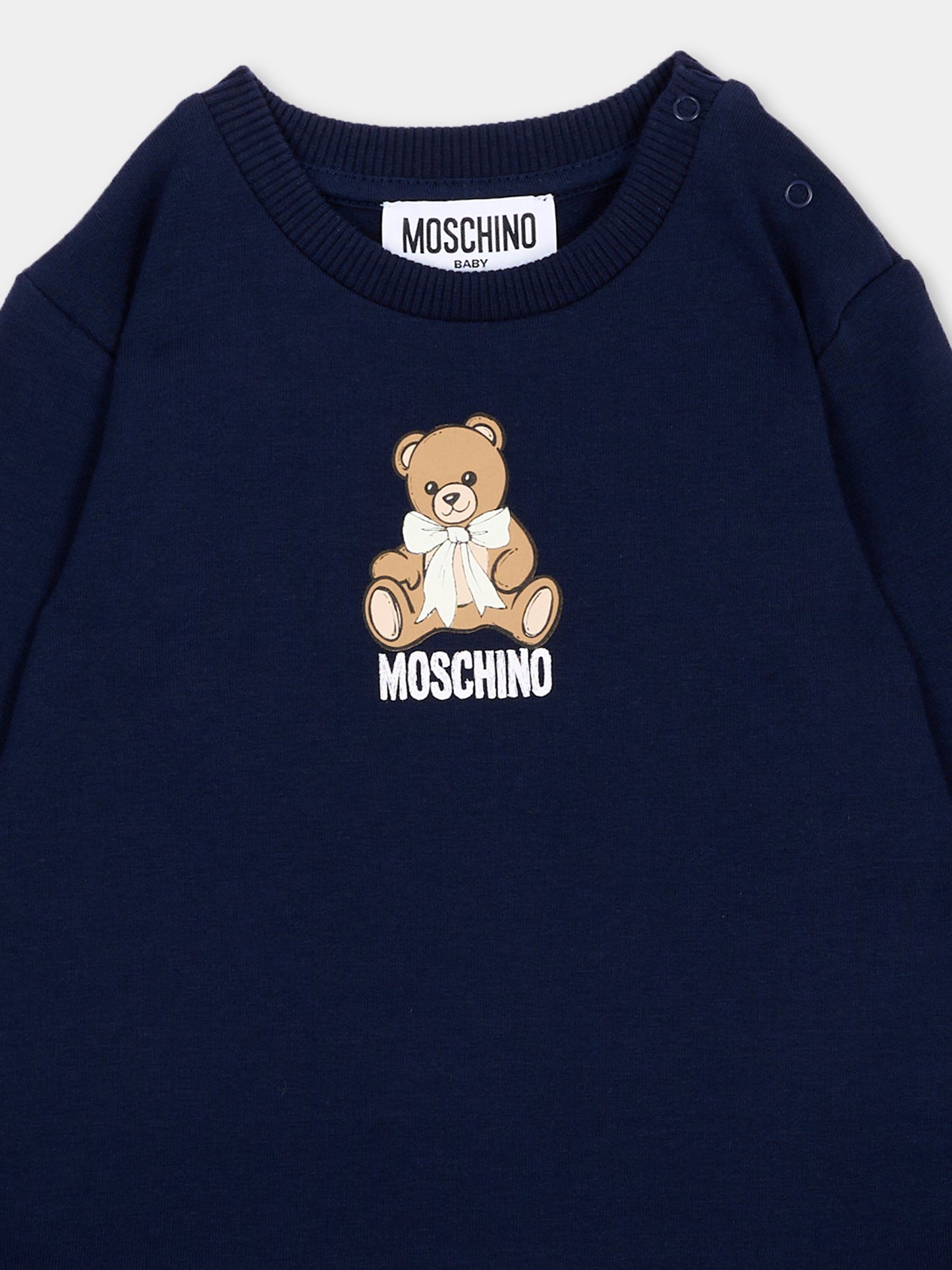Vestito blu per neonata con Teddy Bear,Moschino Kids,MBV0BK LDA18 40016