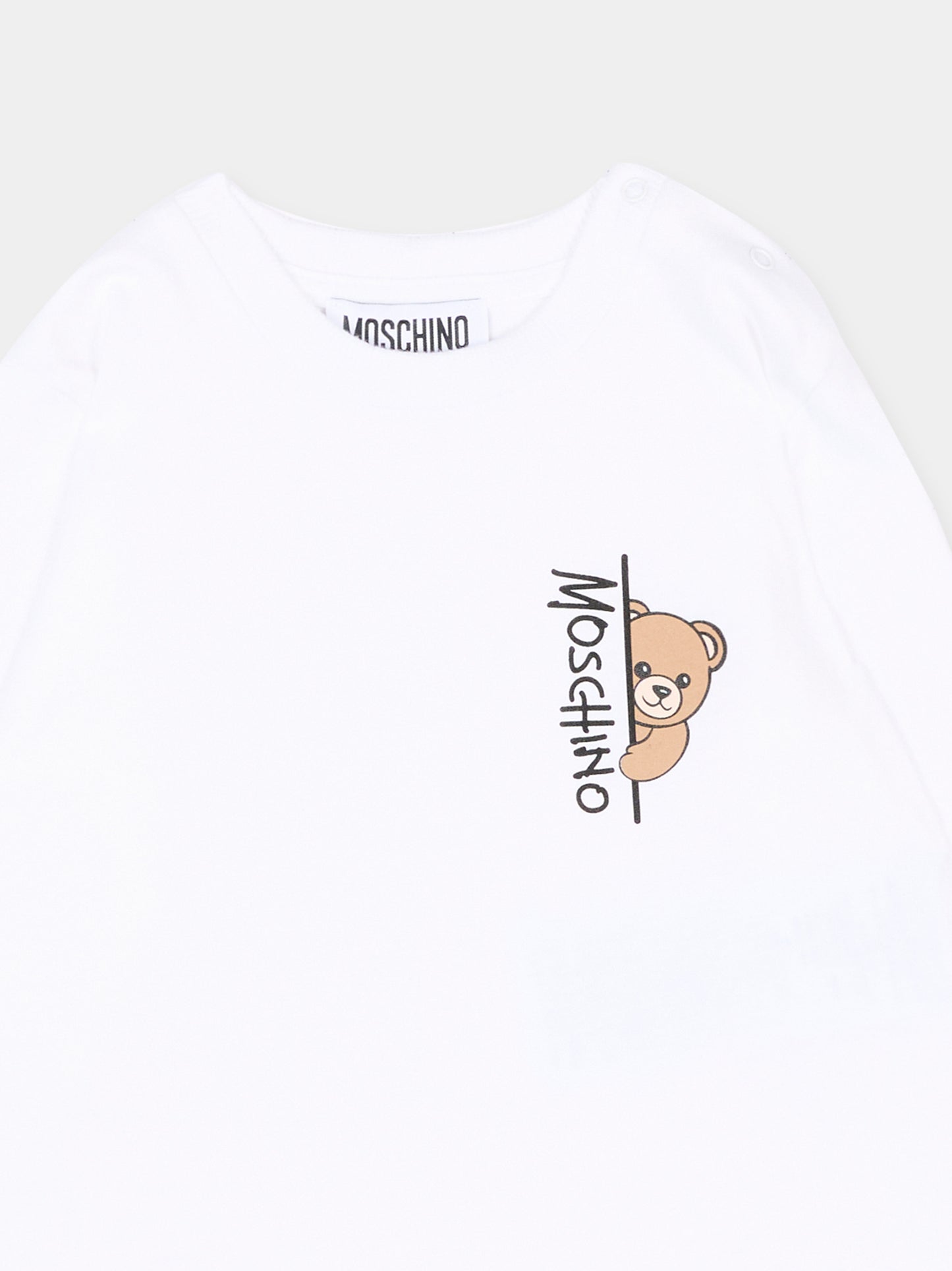 T-Shirt bianca per neonati con Teddy Bear,Moschino Kids,MNO014 LAA58 10101