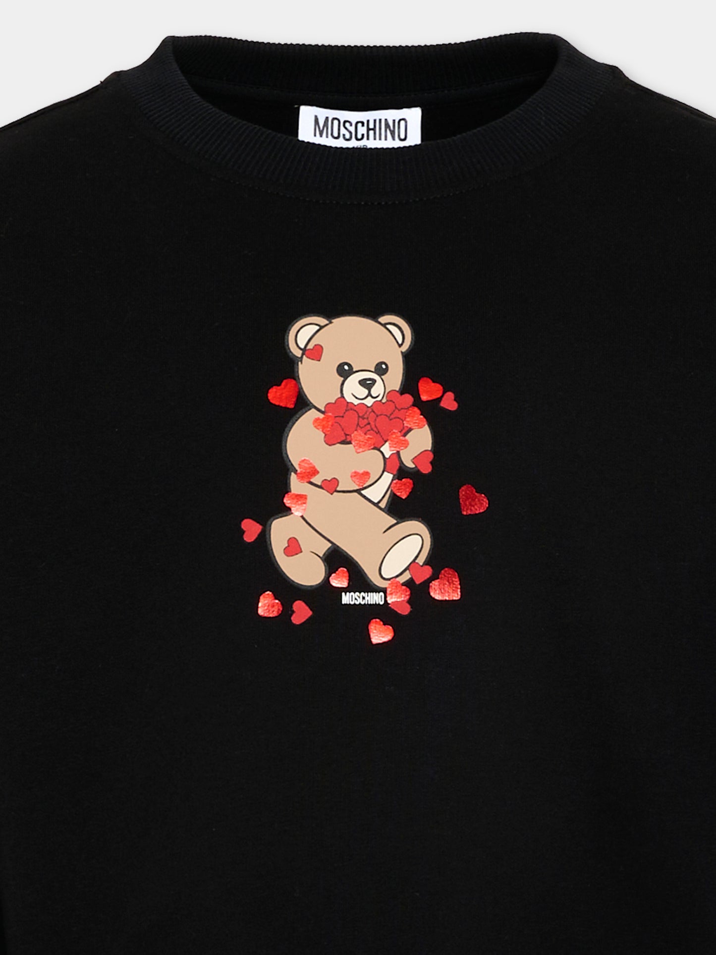 Felpa nera per bambina con Teddy Bear,Moschino Kids,HBF06G LDA63 60100