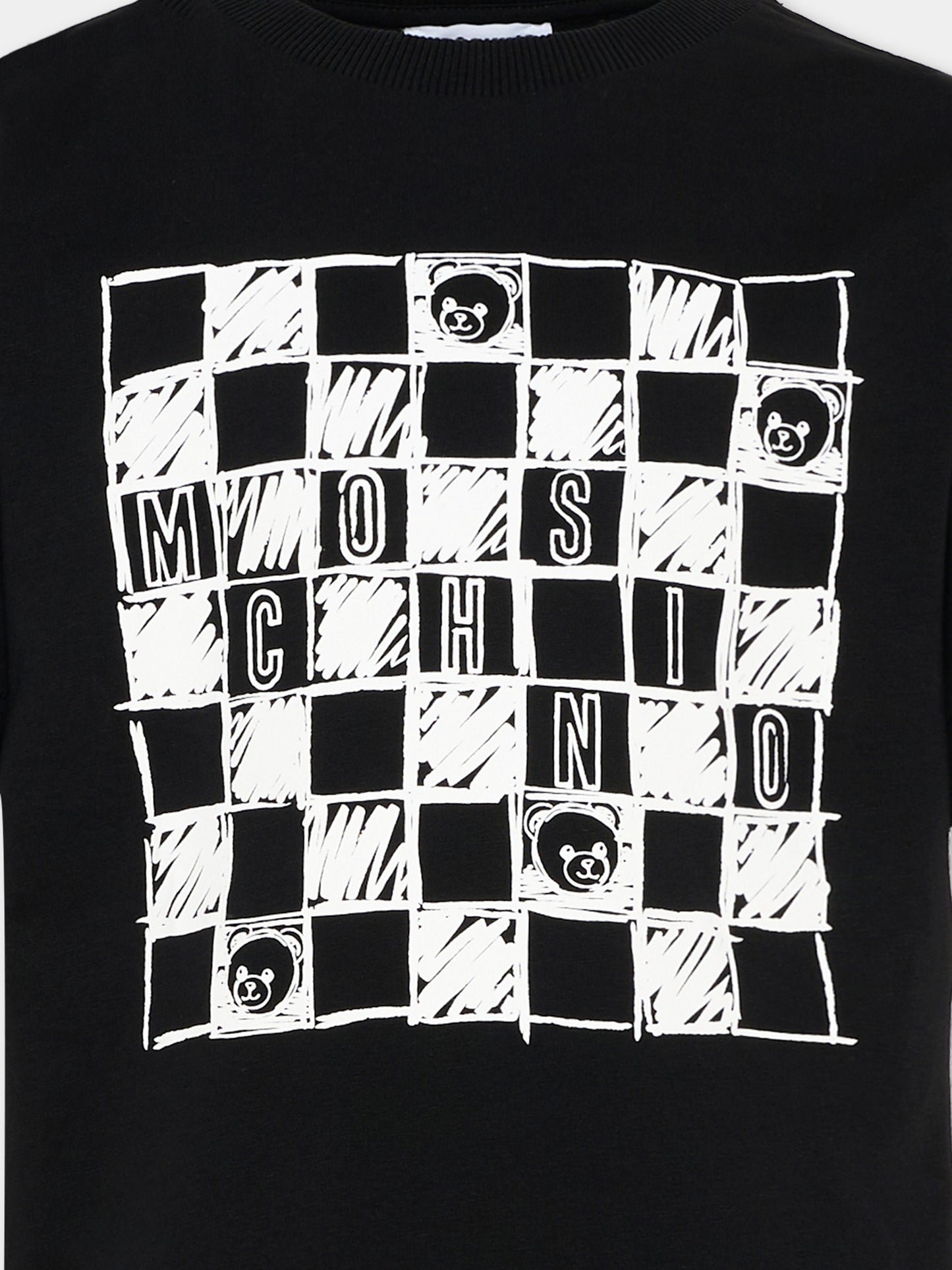 T-Shirt nera per bambino con logo e Teddy Bear,Moschino Kids,HUM05G LAA01 60100