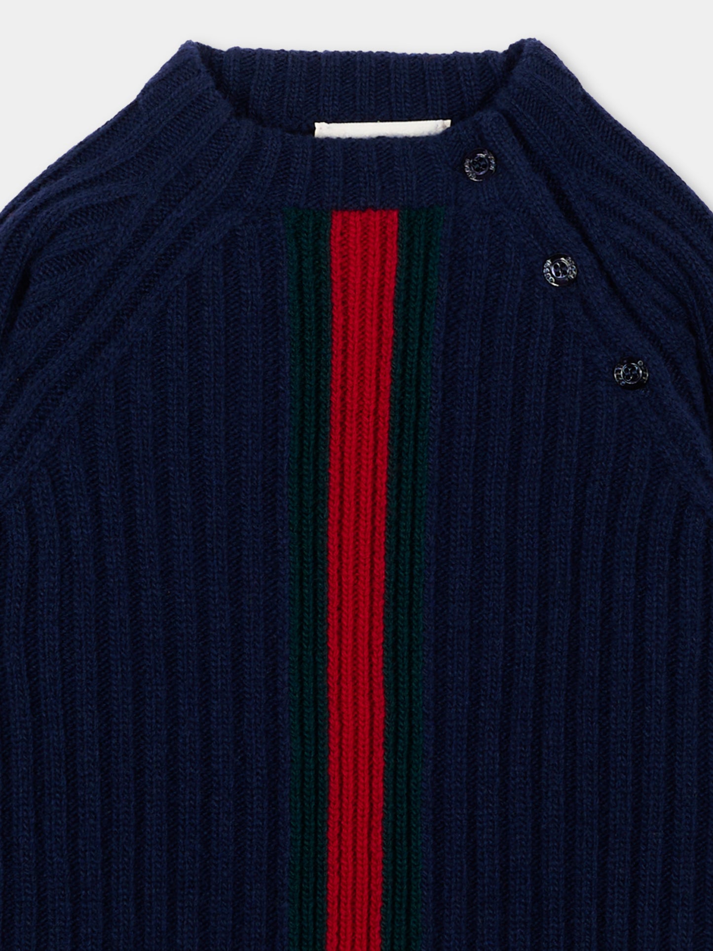 Maglione blu per neonato con Web,Gucci Kids,866182 XKFIL 4154