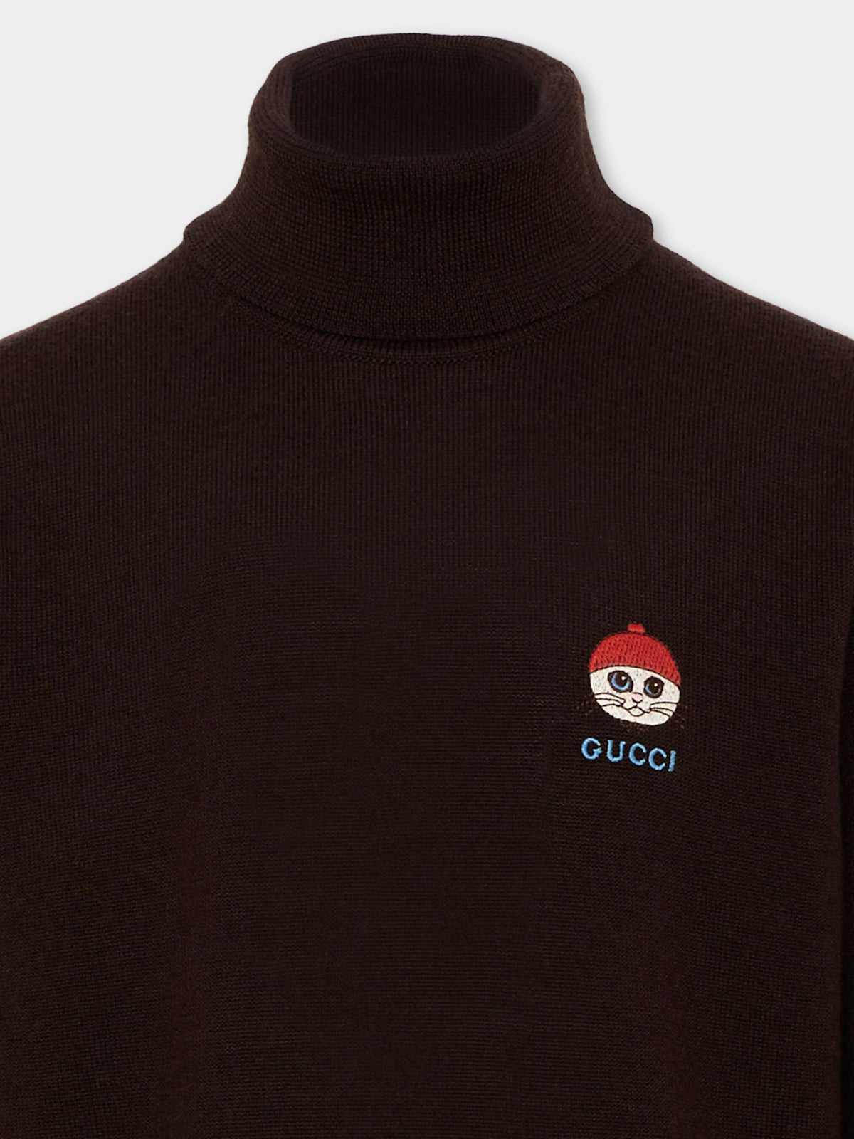 Pull col roulé marron pour enfants avec logo