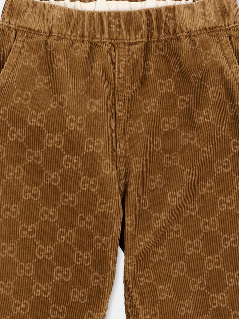 Pantalon marron pour bébé garçon avec monogramme GG