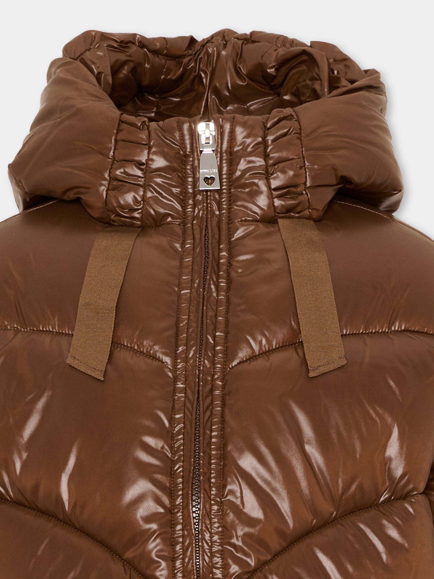 Piumino marrone per bambina con logo,Monnalisa,17H107 8022 0006