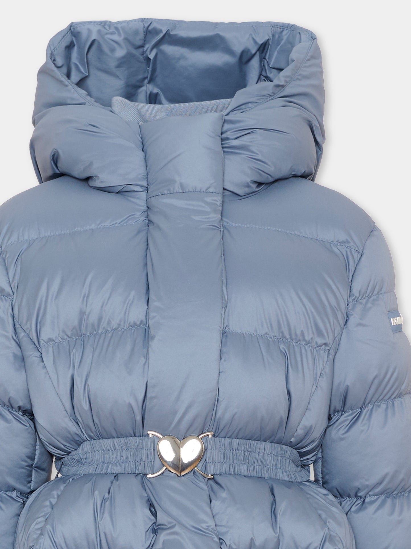 Piumino celeste per bambina con cintura,Monnalisa,17H100 8020 0051