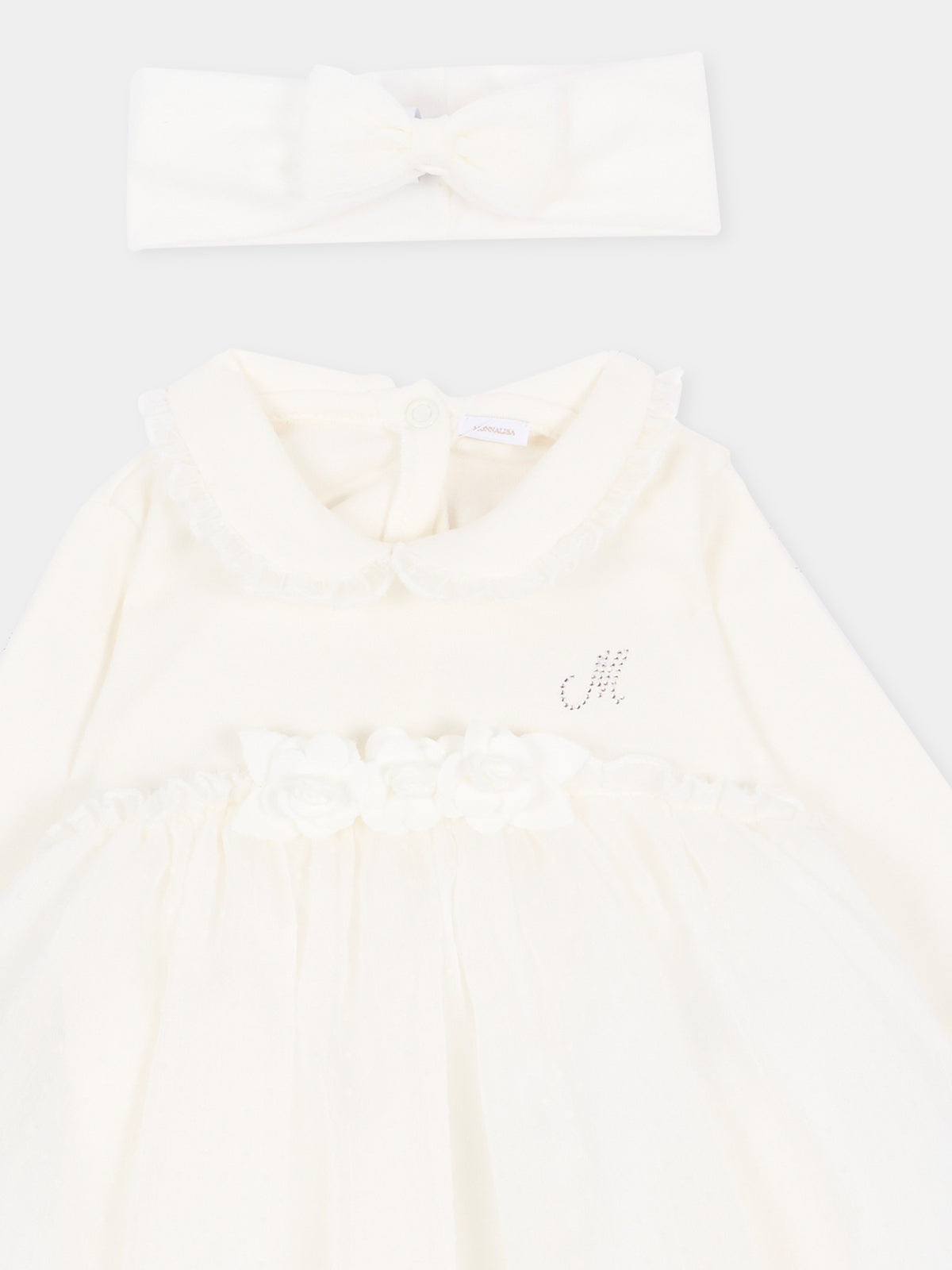 Abito elegante avorio per neonata con logo,Monnalisa,35H201 8070 0001