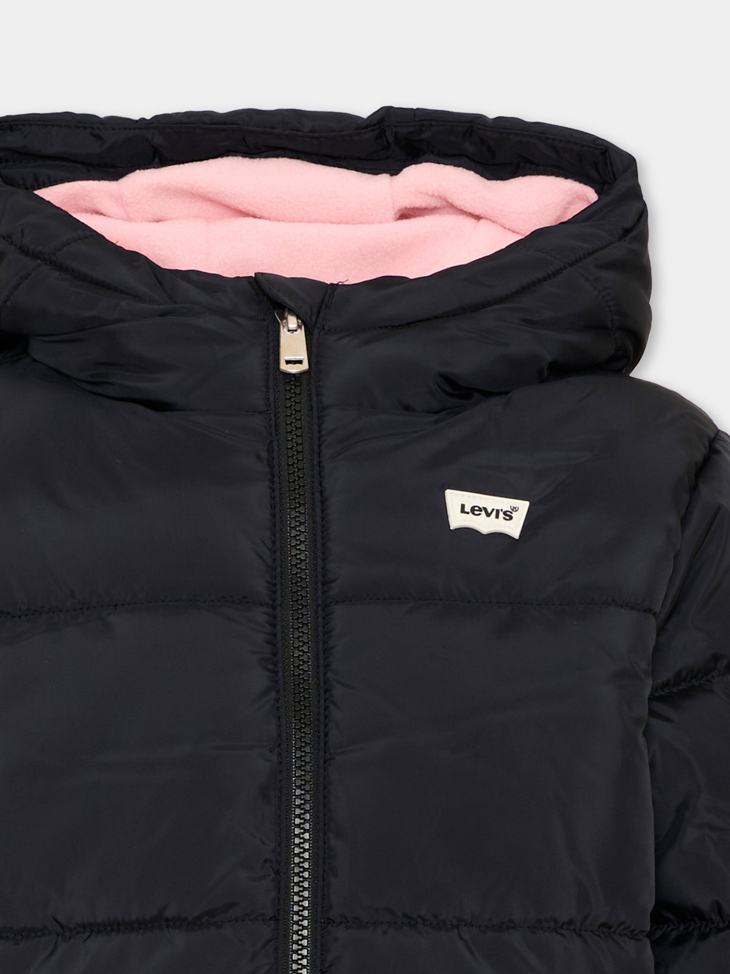 Piumino nero per bambina con cappuccio,Levi's Kids,4ER430 K9D