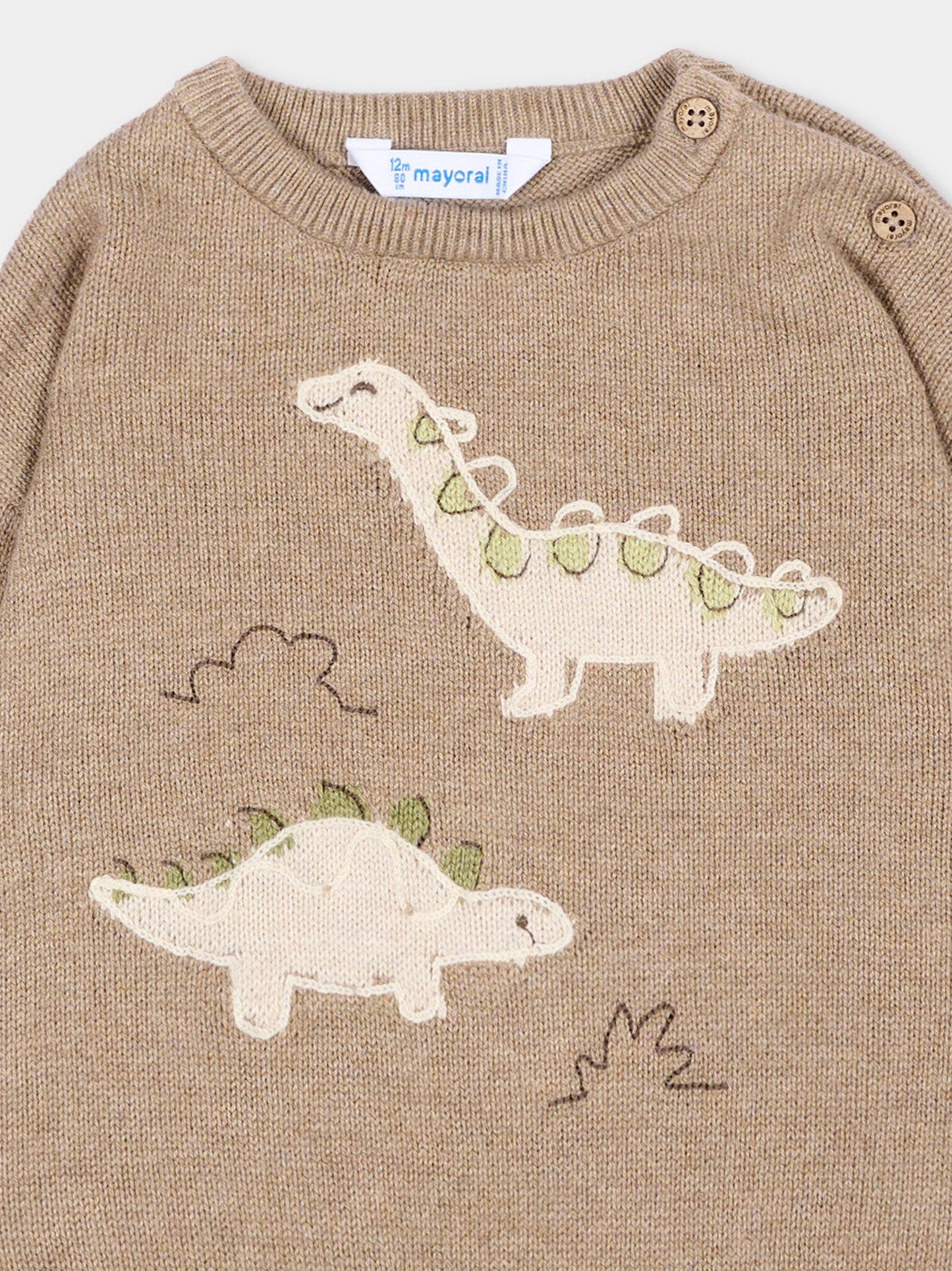 Maglione beige per neonato con dinosauri,Mayoral,2371 073