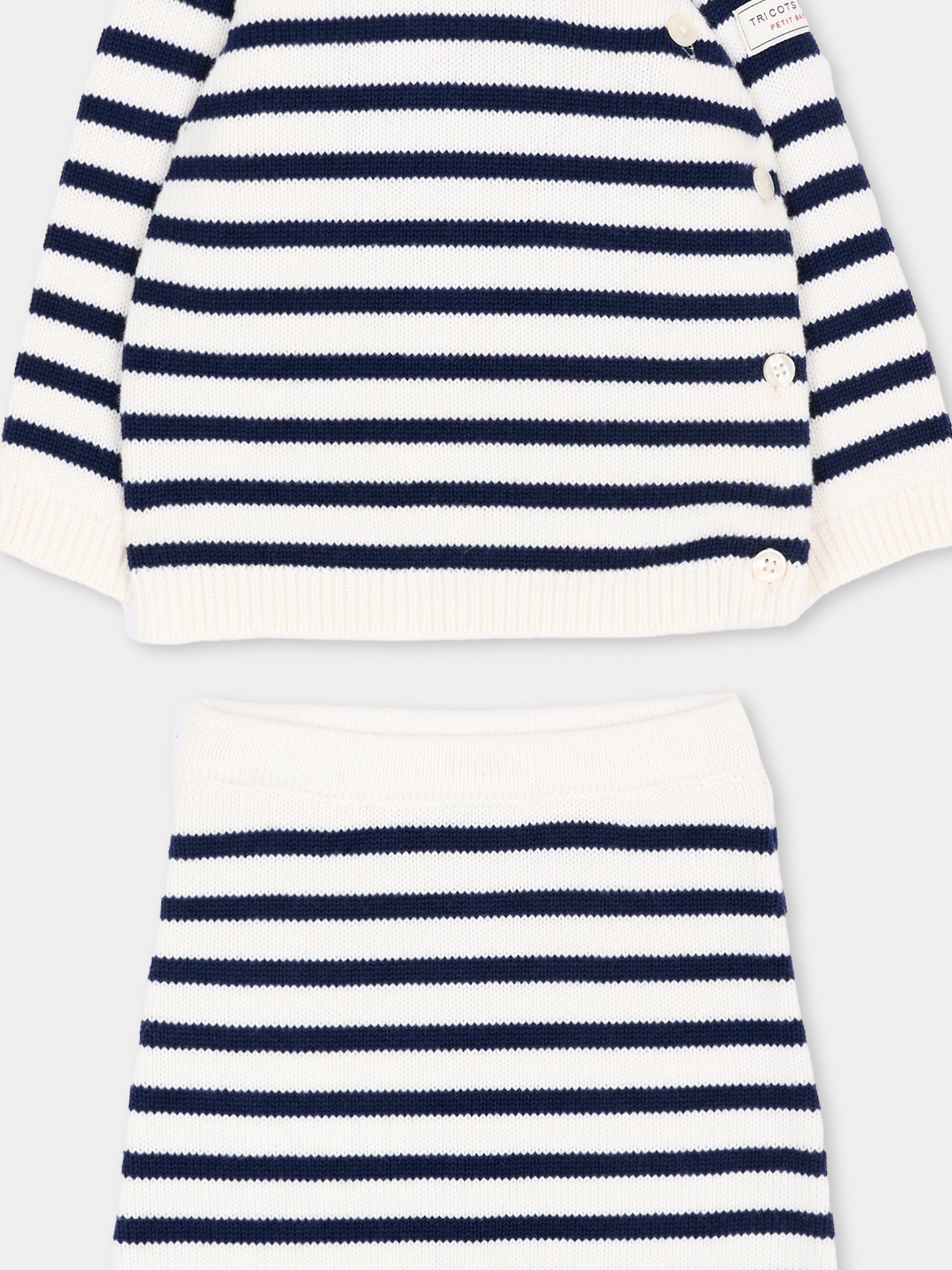 Completo nascita avorio per neonati a righe,Petit Bateau,A0GNX 01