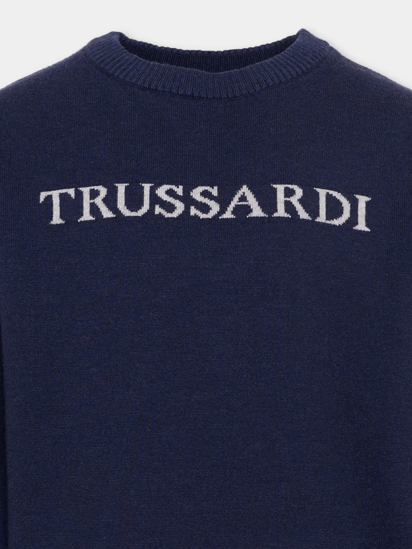 Maglione blu per bambino con logo,Trussardi Junior,TBA26021MA BLUE_NAVAL BLUE NAVAL