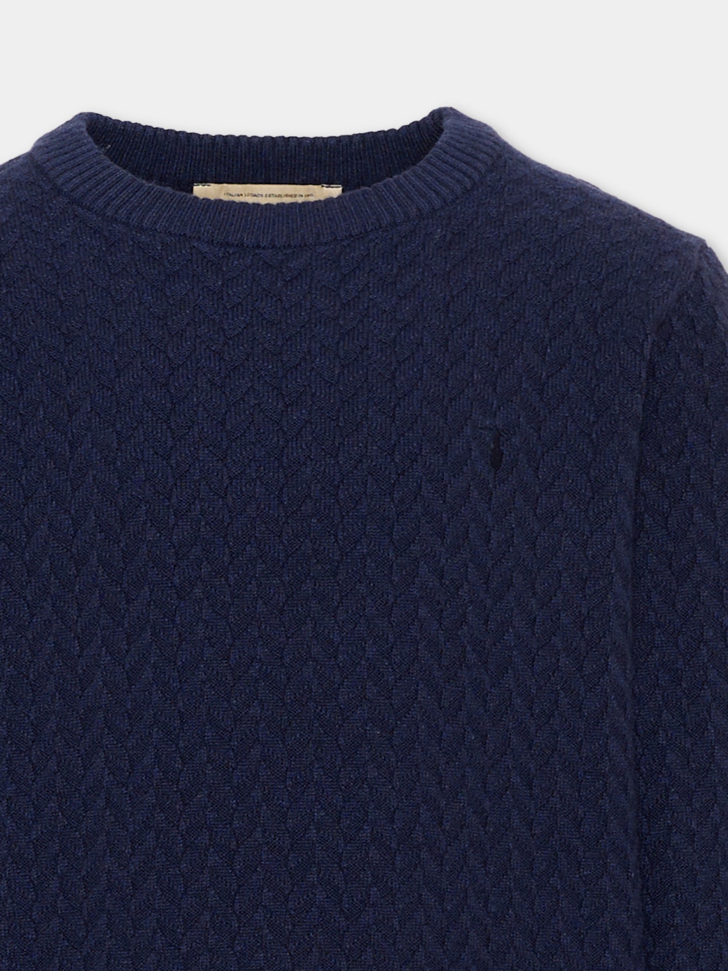 Maglione blu per bambino con logo,Trussardi Junior,TBA26003MA BLUE_NAVAL BLUE NAVAL