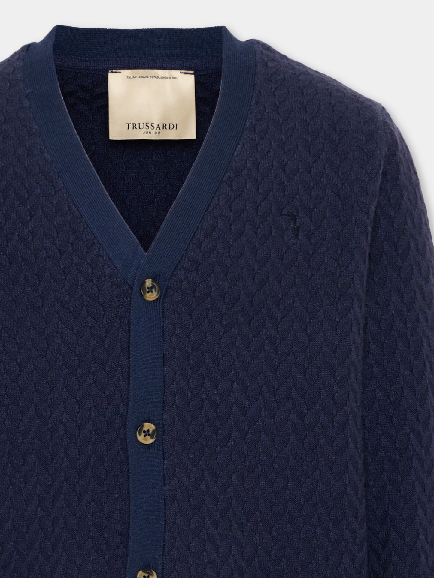 Cardigan blu per bambino con logo,Trussardi Junior,TBA26059CD BLUE_NAVAL BLUE NAVAL