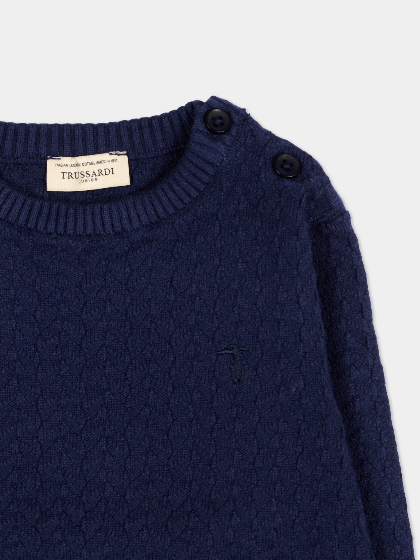 Maglione blu per neonato con logo,Trussardi Junior,TIA26003MA BLUE_NAVAL BLUE NAVAL