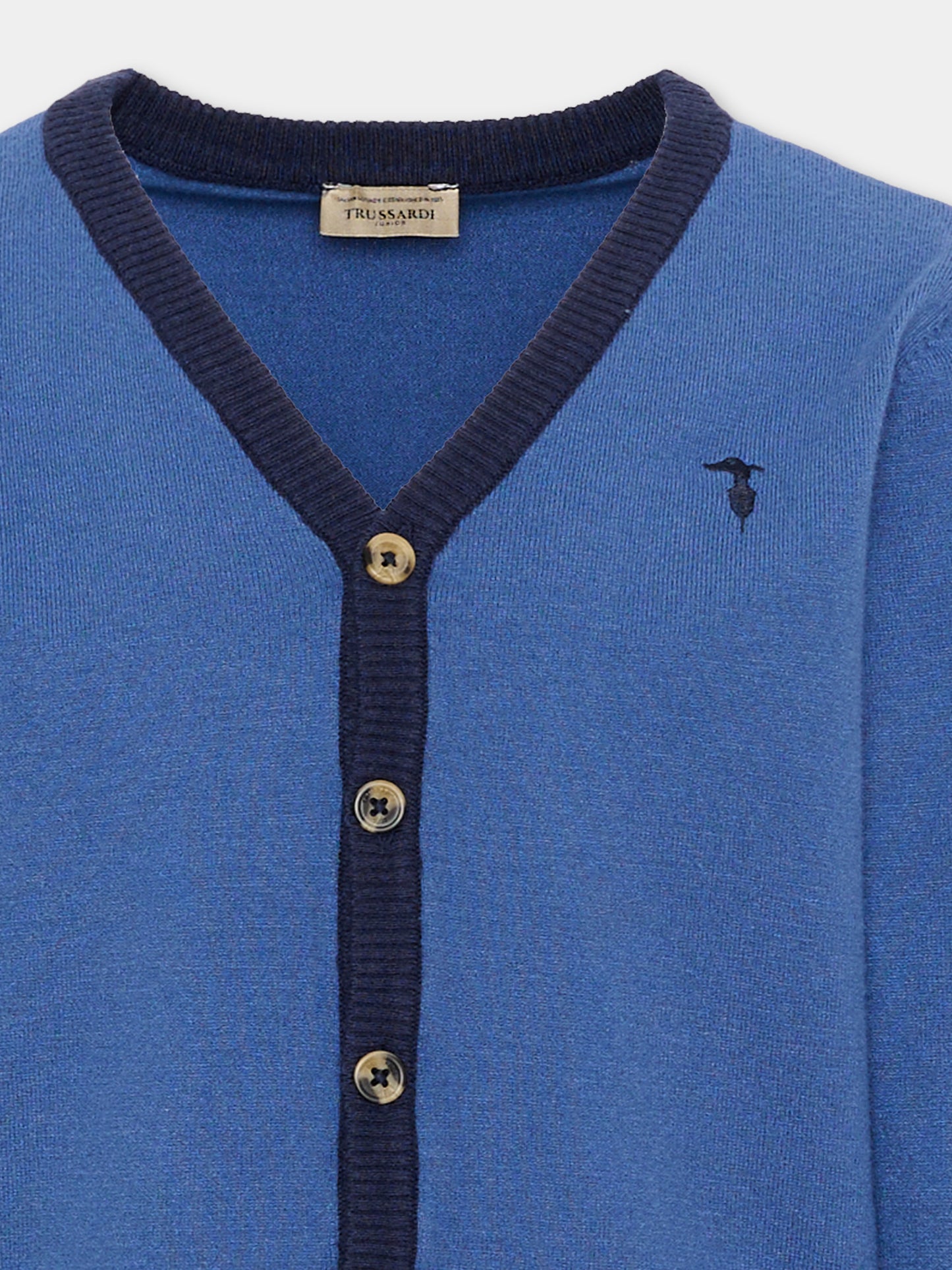 Cardigan blu per bambino con logo,Trussardi Junior,TIA26071CD AVIO/BL.N. AVIO