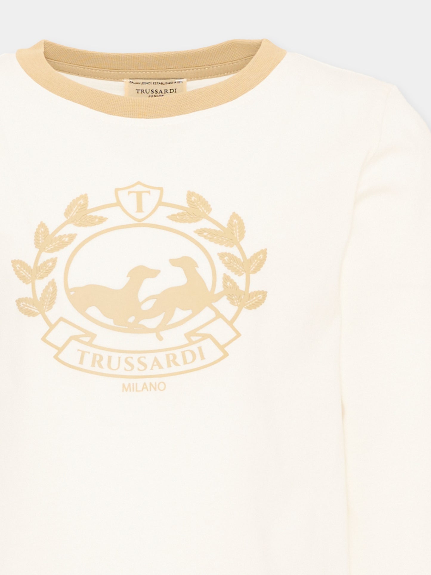 T-Shirt avorio per bambino con logo,Trussardi Junior,TIA26112TS O-WHT/KHAK OFF-WHITE