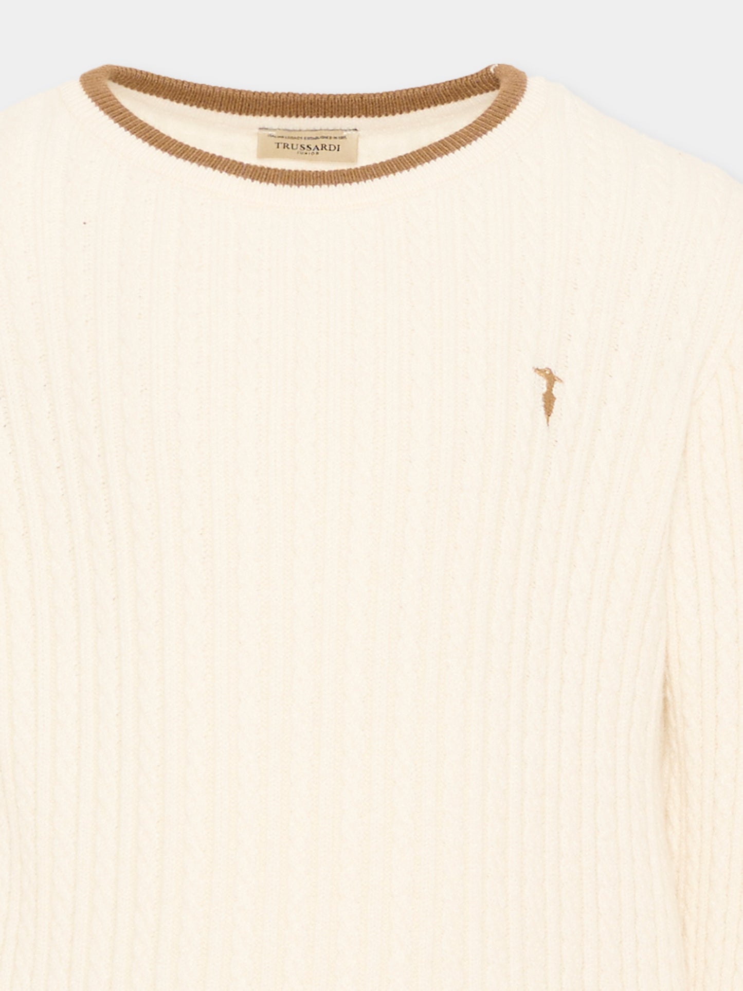 Maglione avorio per bambino con logo,Trussardi Junior,TIA26084MA O-WHITE/C. OFF-WHITE