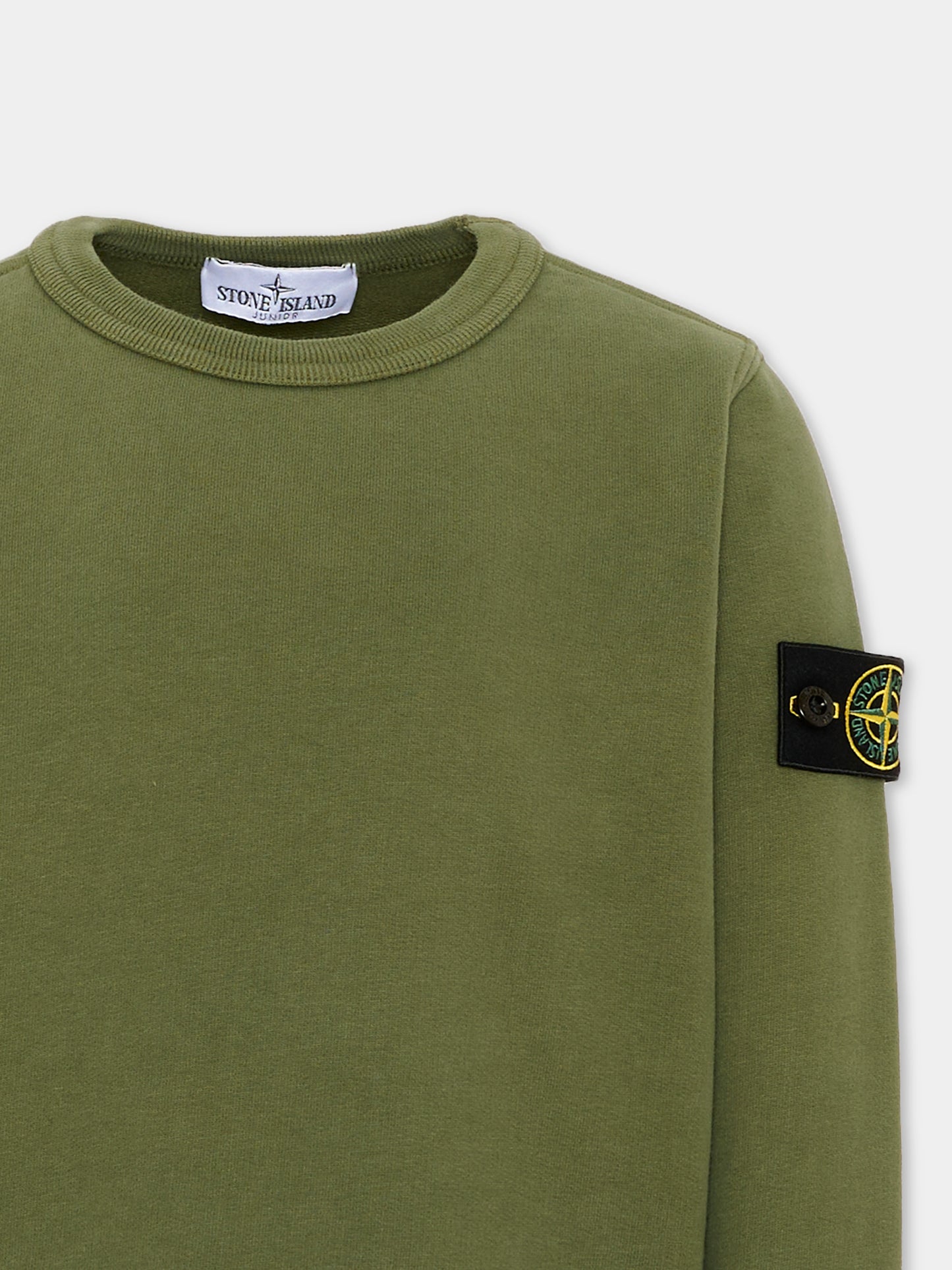 Felpa verde per bambino con logo patch,Stone Island Junior,L2S16 6100001 S0A20 V005G