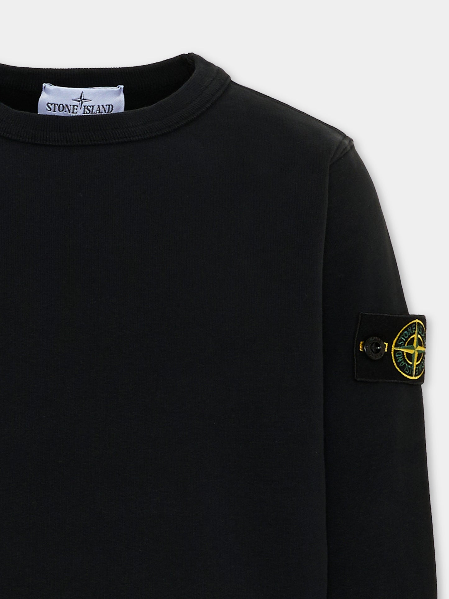 Felpa nera per bambino con logo patch,Stone Island Junior,L2S16 6100001 S0A20 V0029