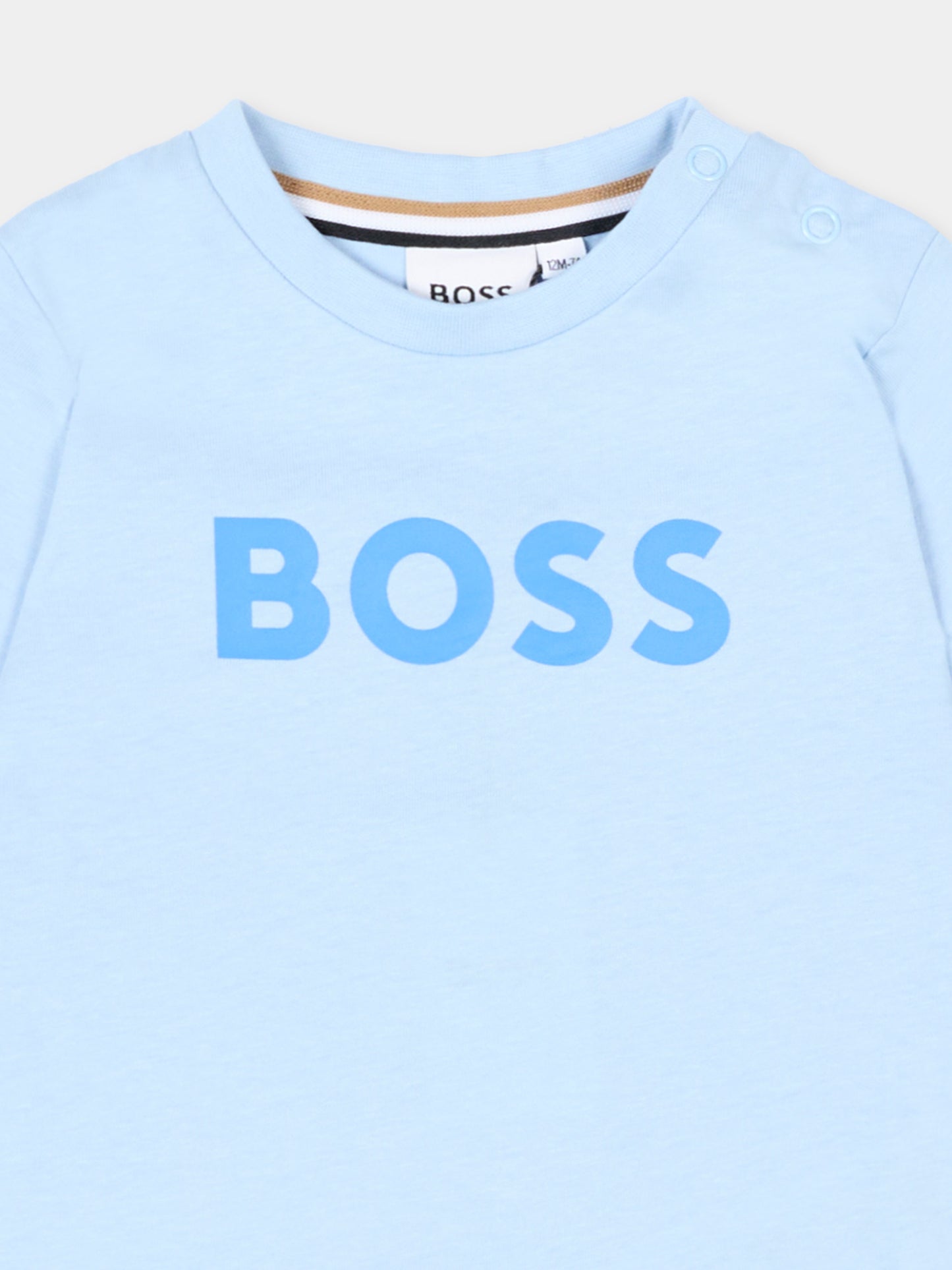 T-Shirt azzurra per neonato con logo,Boss,J52105 887