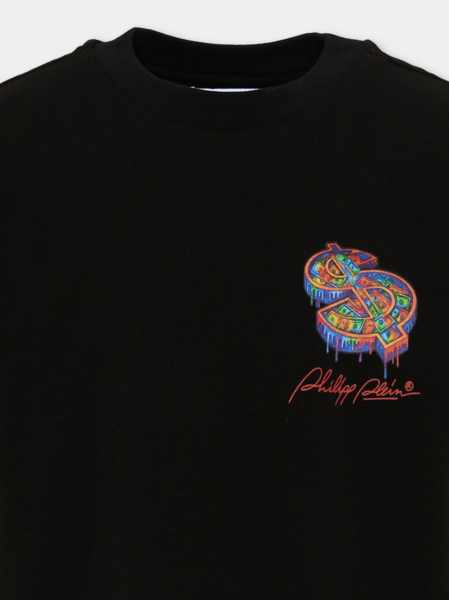 T-Shirt nera per bambino con logo,Philipp Plein Junior,F6PHJBTH106 110