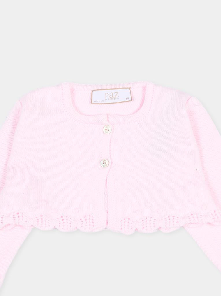 Cardigan rosa per neonata traforato,Paz Rodríguez,001 123395 37 H82