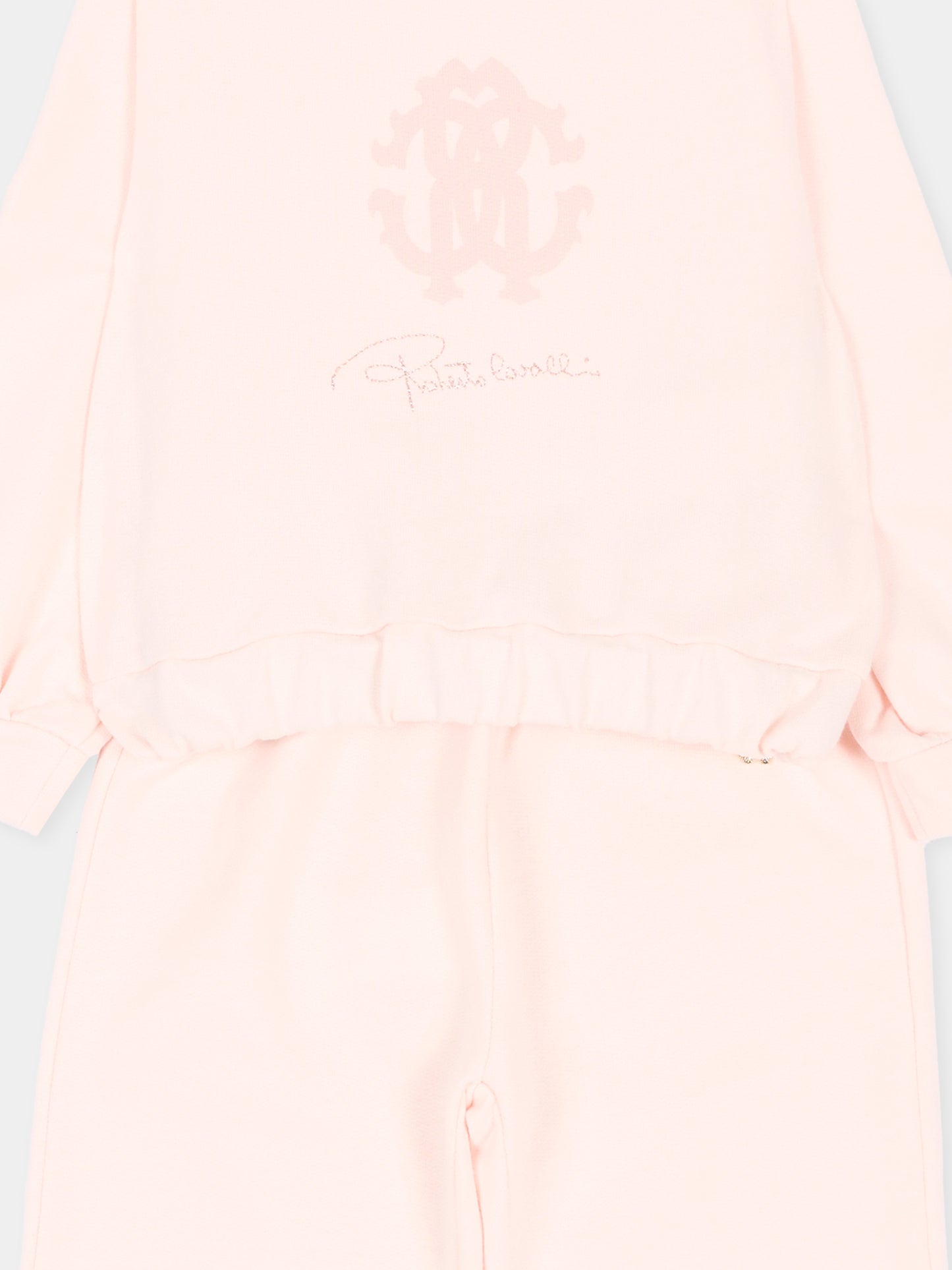 Completo sportivo lungo rosa per neonata con logo,Roberto Cavalli Kids,CIA26034CF PINK_H/P.H