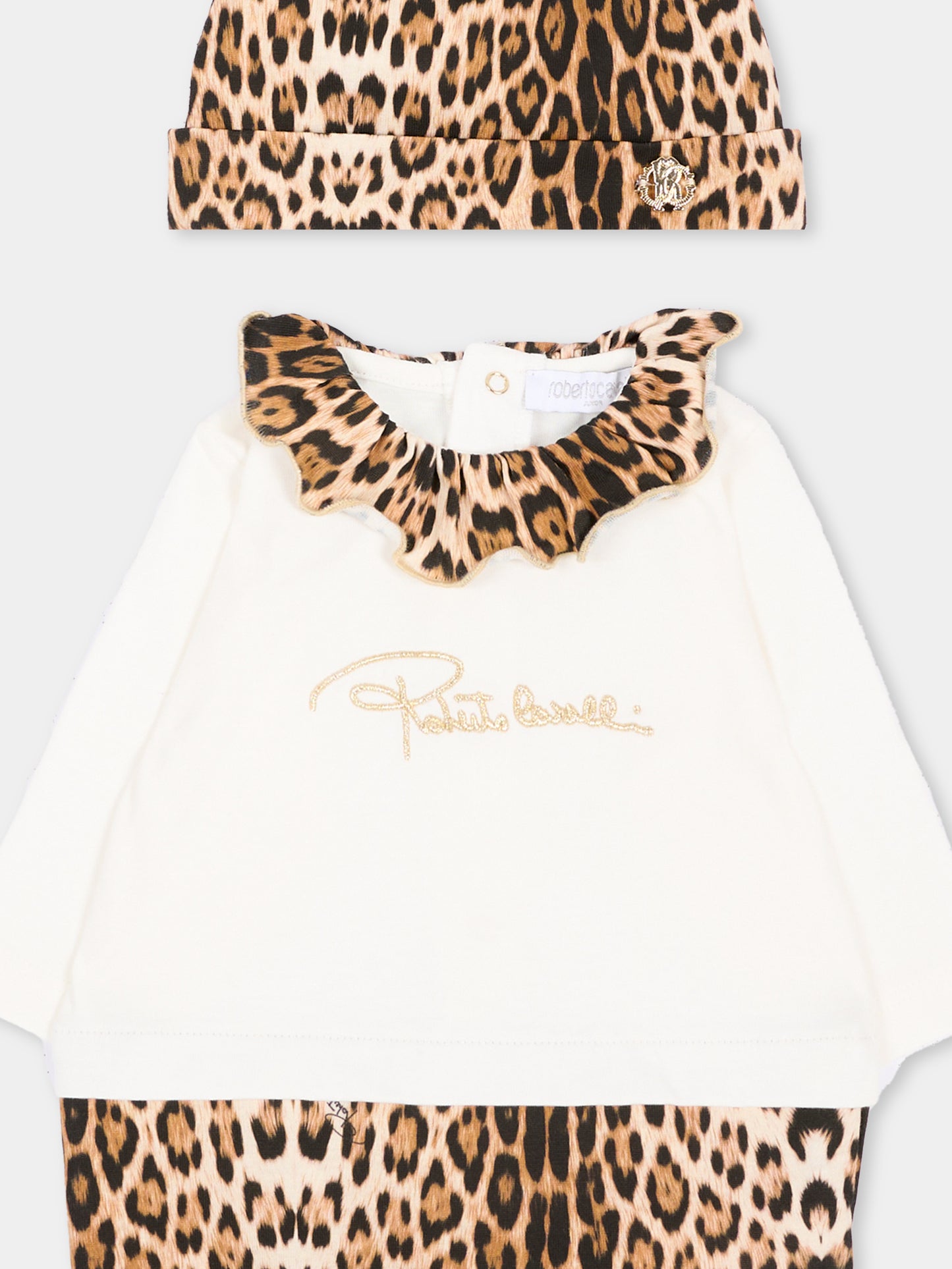 Set tutina marrone animalier per neonata con logo,Roberto Cavalli Kids,CLA26037TU GIAG.N/ACC