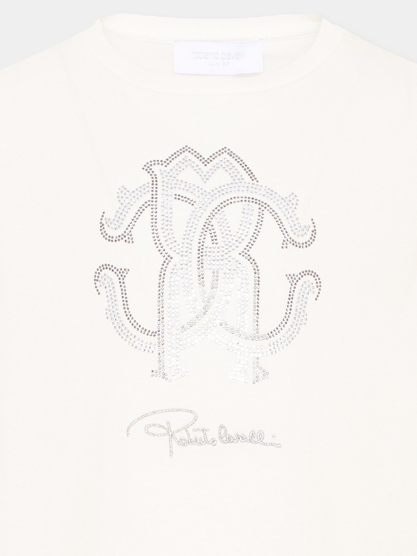 T-Shirt avorio per bambini con logo,Roberto Cavalli Kids,CGA26112TS AVORIO_C.C