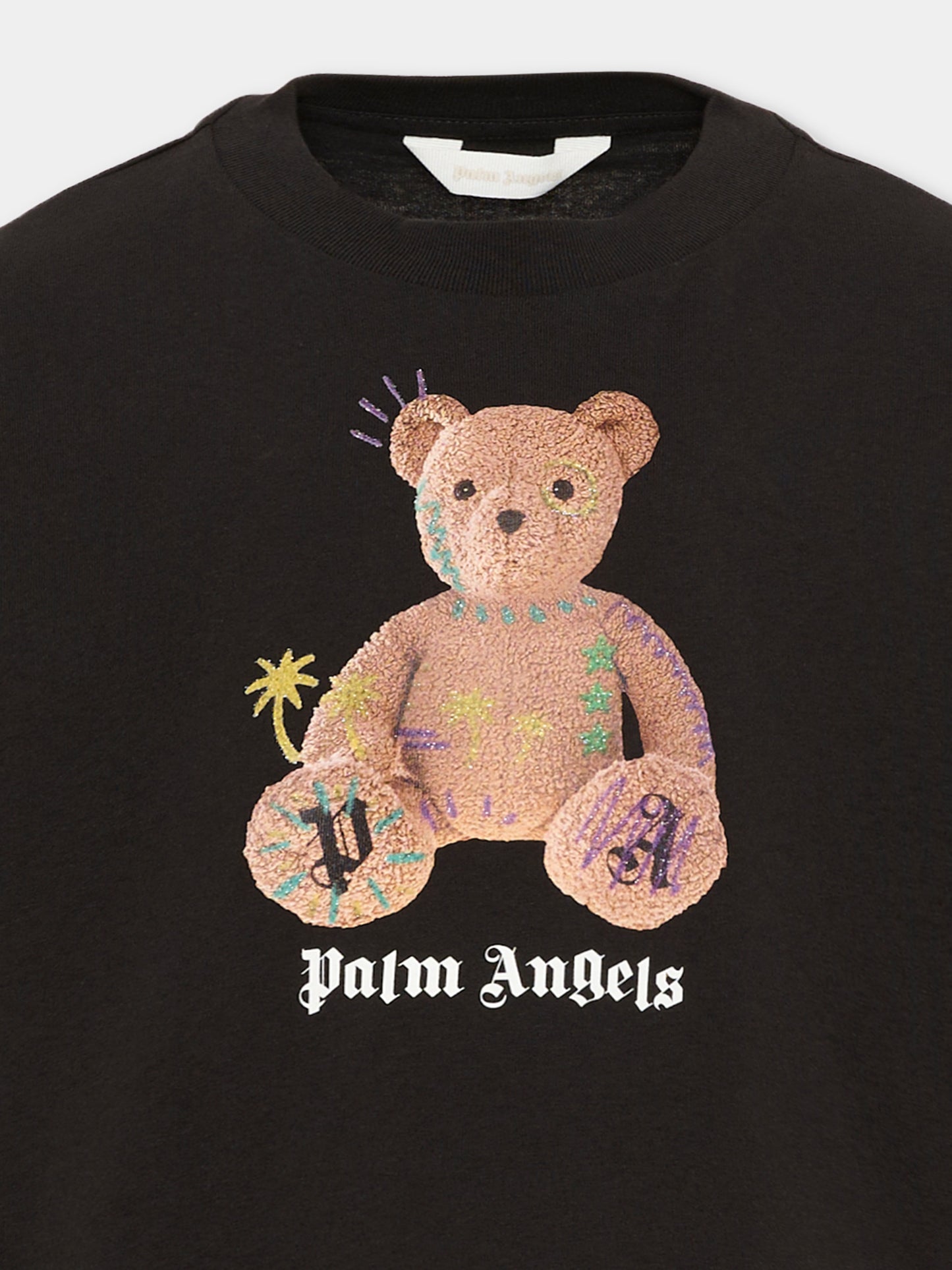 T-Shirt nera per bambina con Teddy Bear,Palm Angels,F6PAJGTH079 110