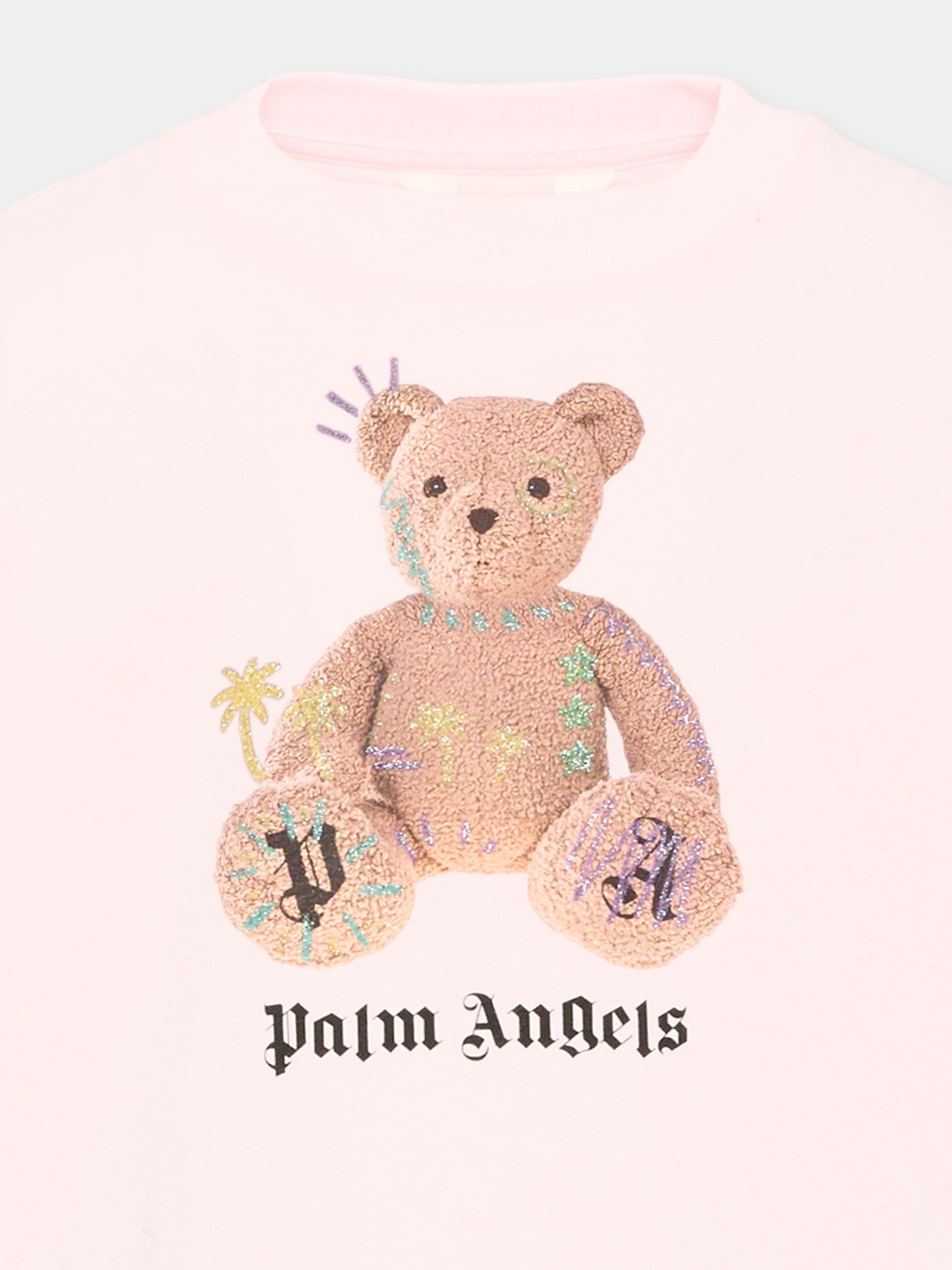 T-Shirt rosa per bambina con Teddy Bear,Palm Angels,F6PAJGTH079 042