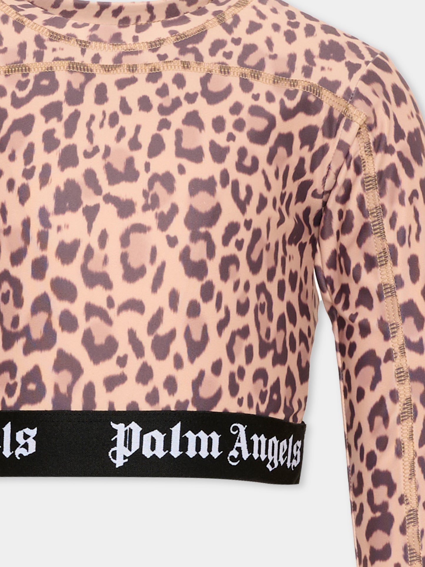 T-Shirt marrone per bambina con logo,Palm Angels,F6PAJGTH124 220