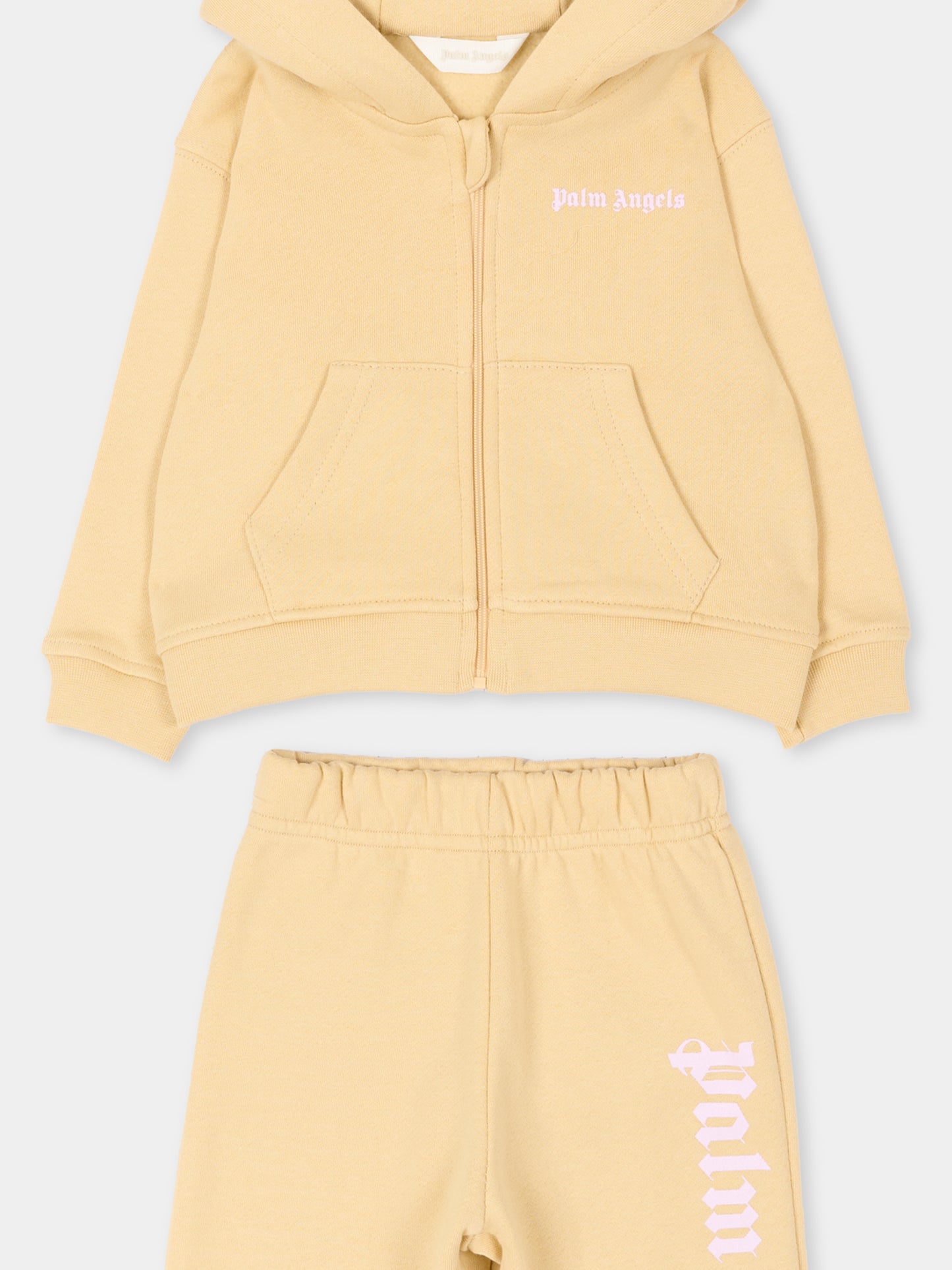 Completo sportivo lungo beige per neonata con logo,Palm Angels,F6PANGTP181 015
